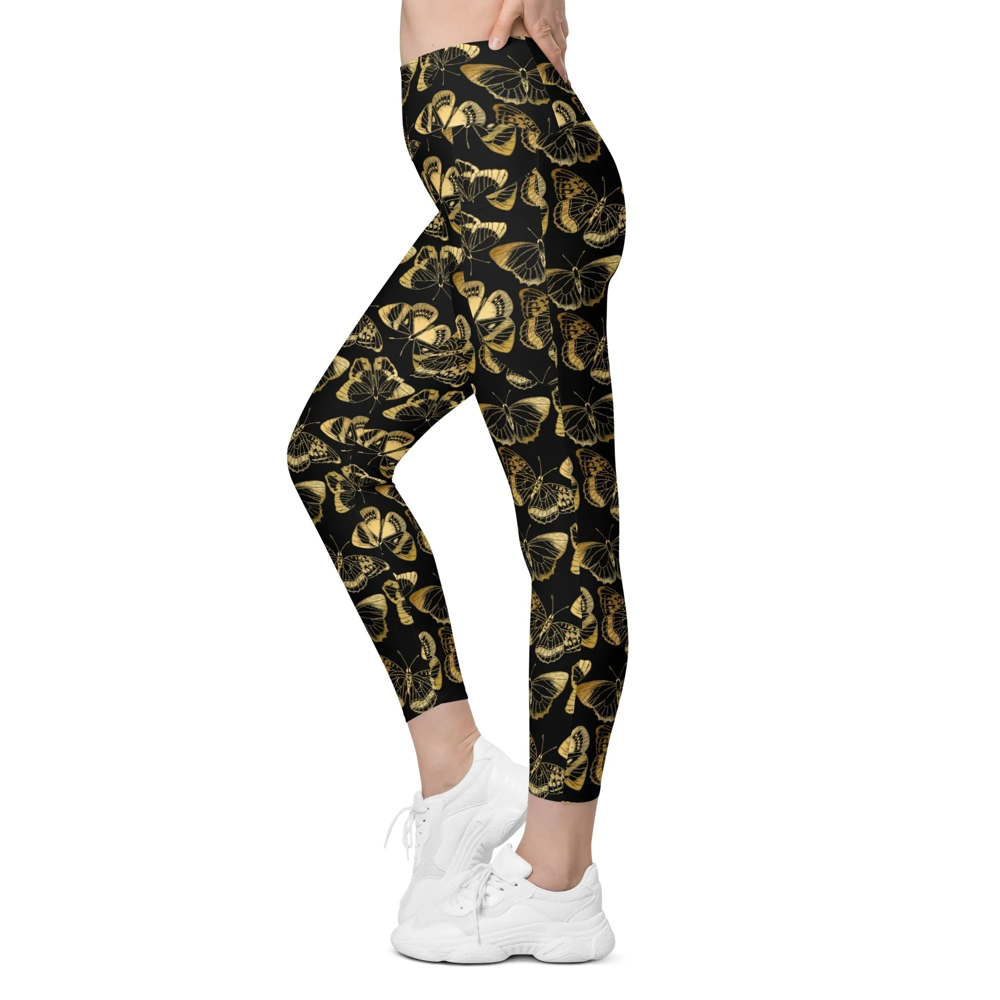 Gold Butterfly Leggings With Pockets