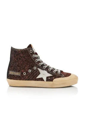 Golden Goose Francy Penstar Suede-Trimmed Glittered Sneakers