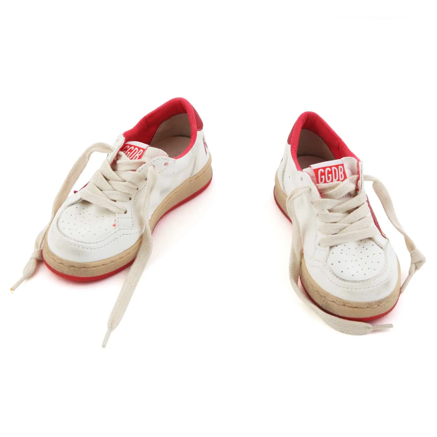 Golden Goose White And Red Unisex Ball Star Sneakers For Children