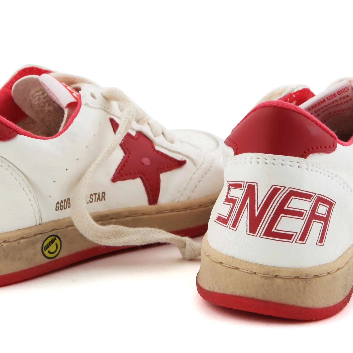 Golden Goose White And Red Unisex Ball Star Sneakers For Children