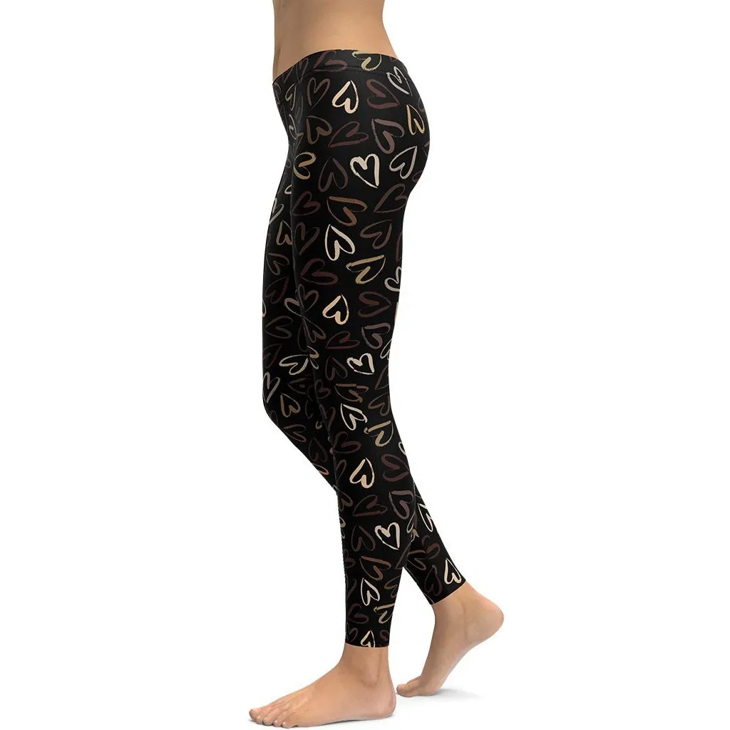 Golden Heart Print Leggings