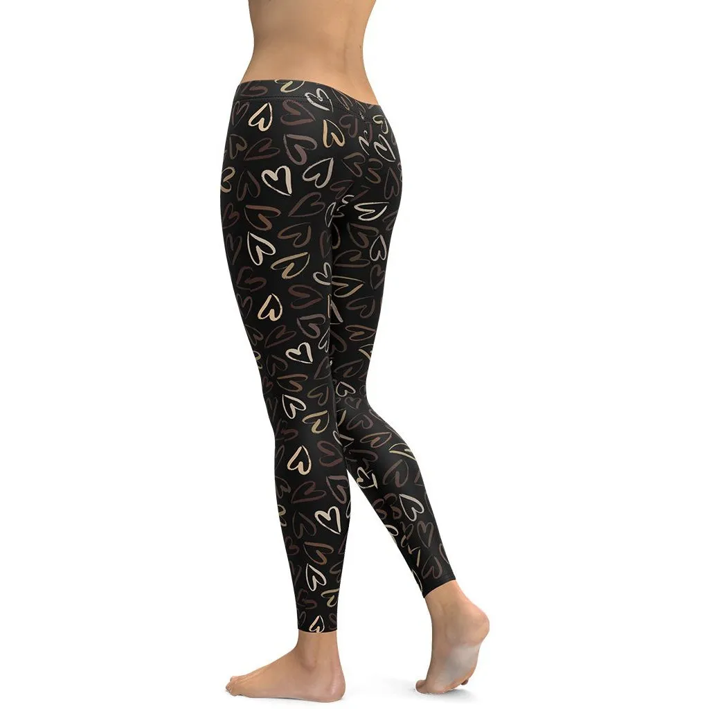 Golden Heart Print Leggings