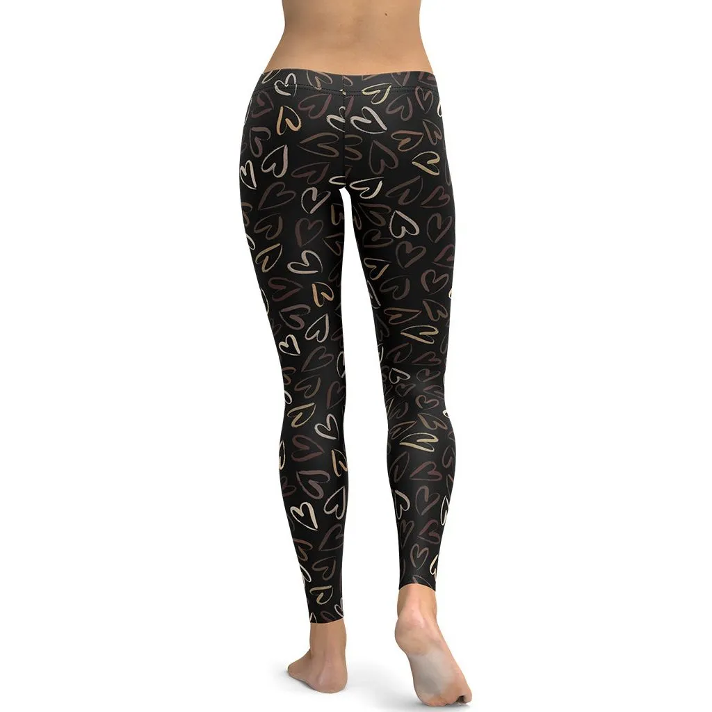 Golden Heart Print Leggings