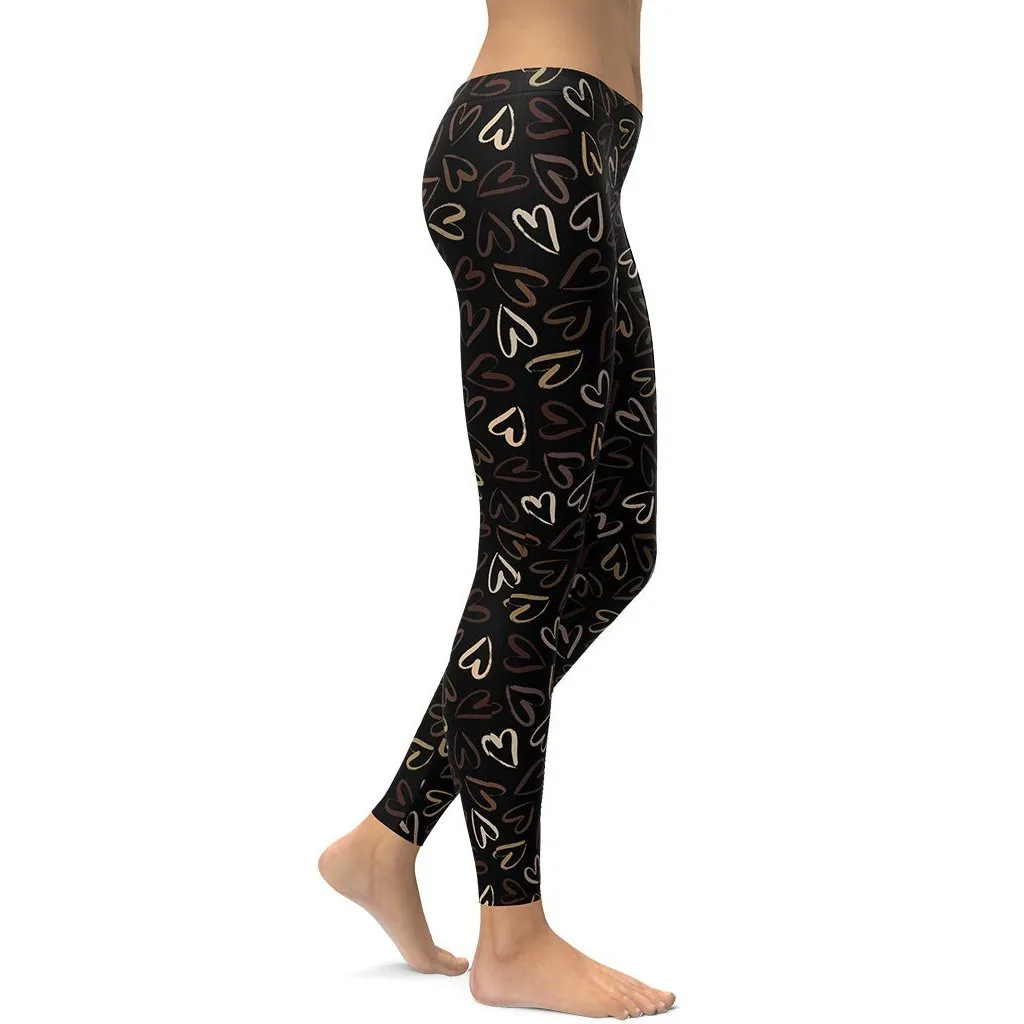 Golden Heart Print Leggings