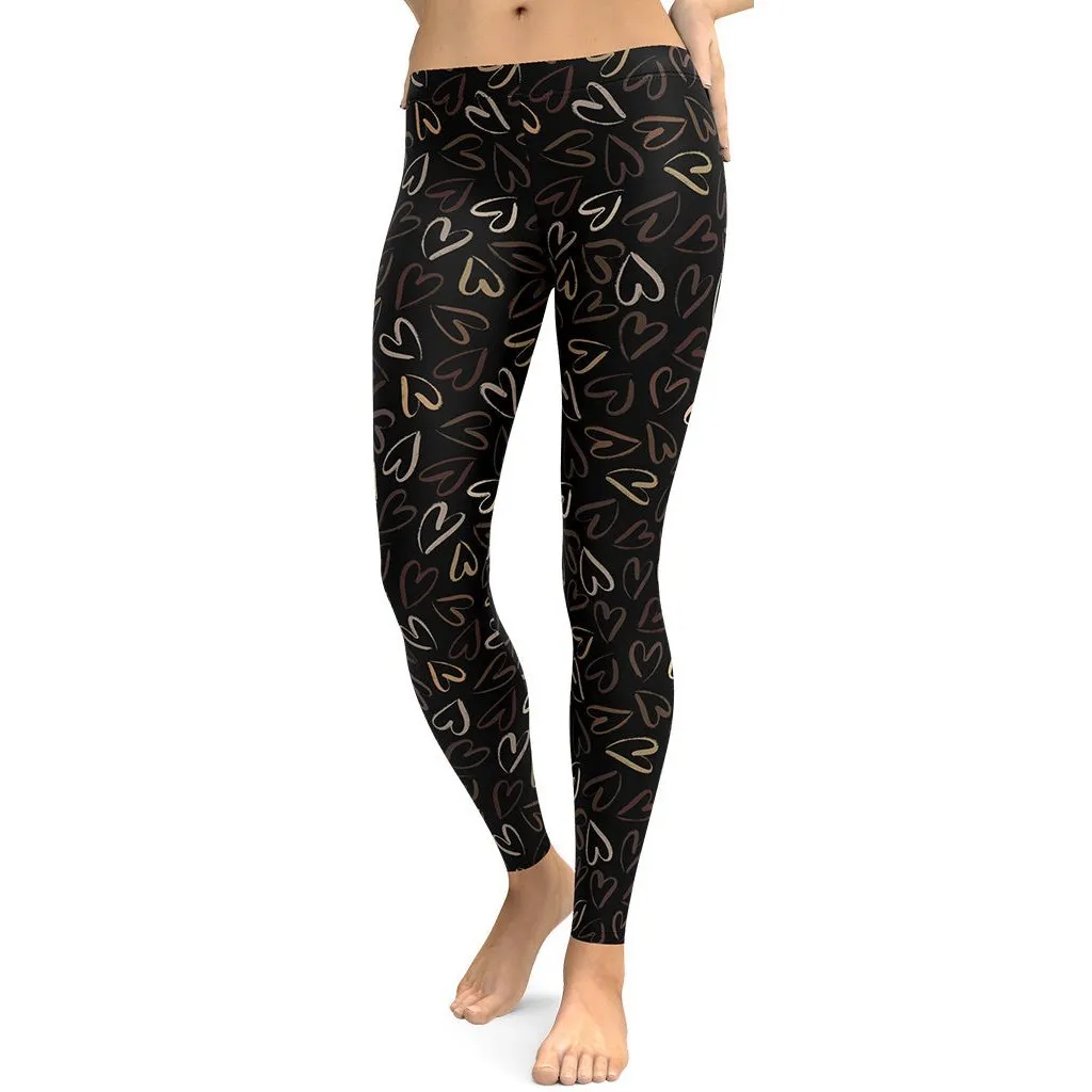 Golden Heart Print Leggings