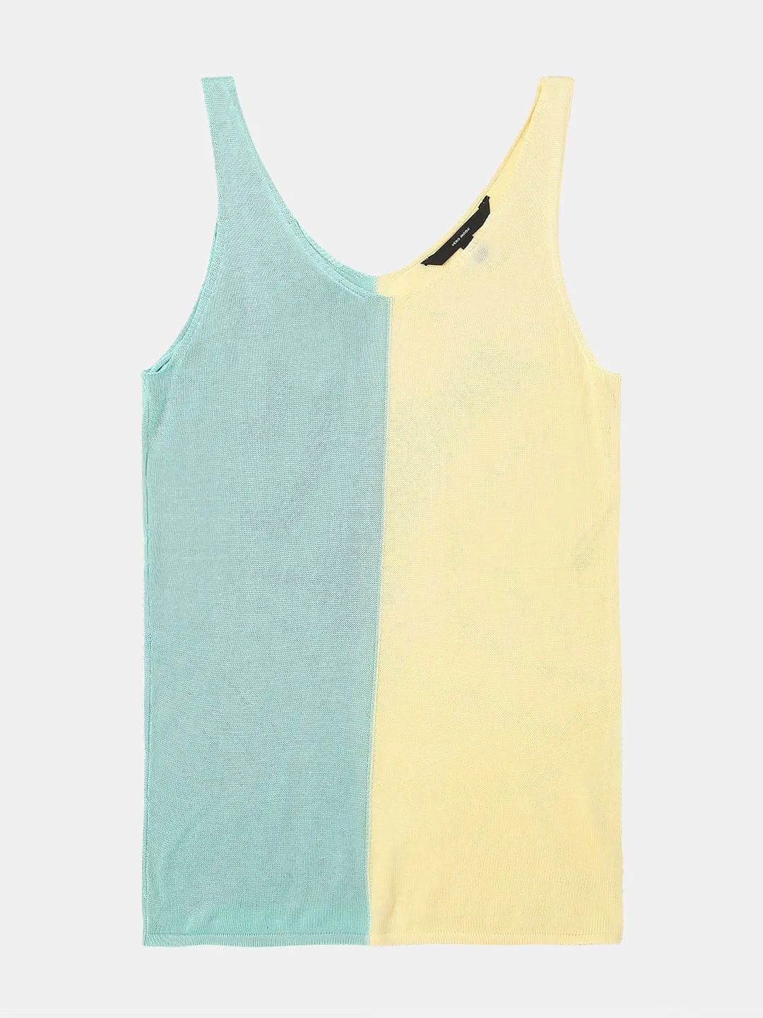 Green Colourblocked Flatknit Tank Top