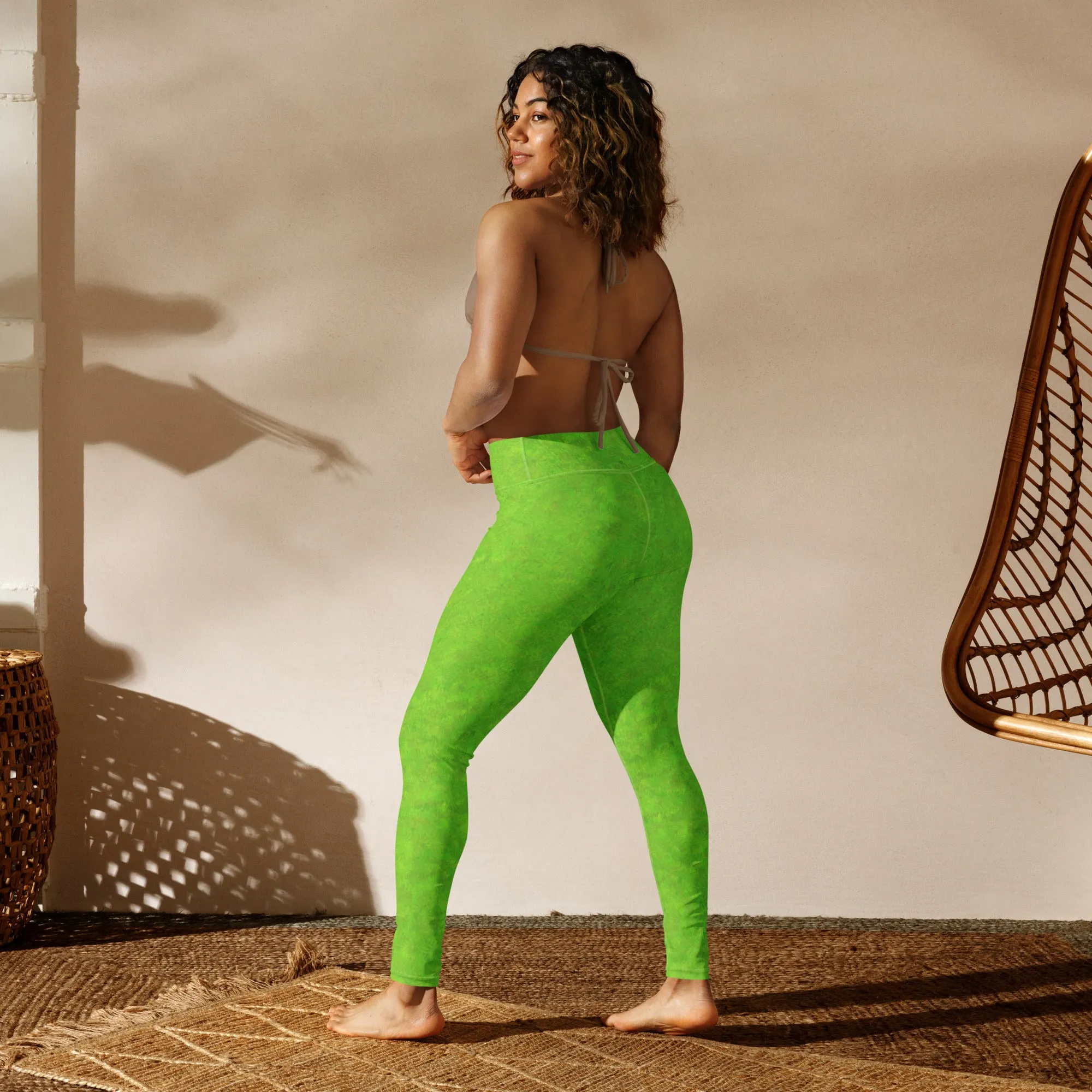 Green Fur Print Yoga Leggings