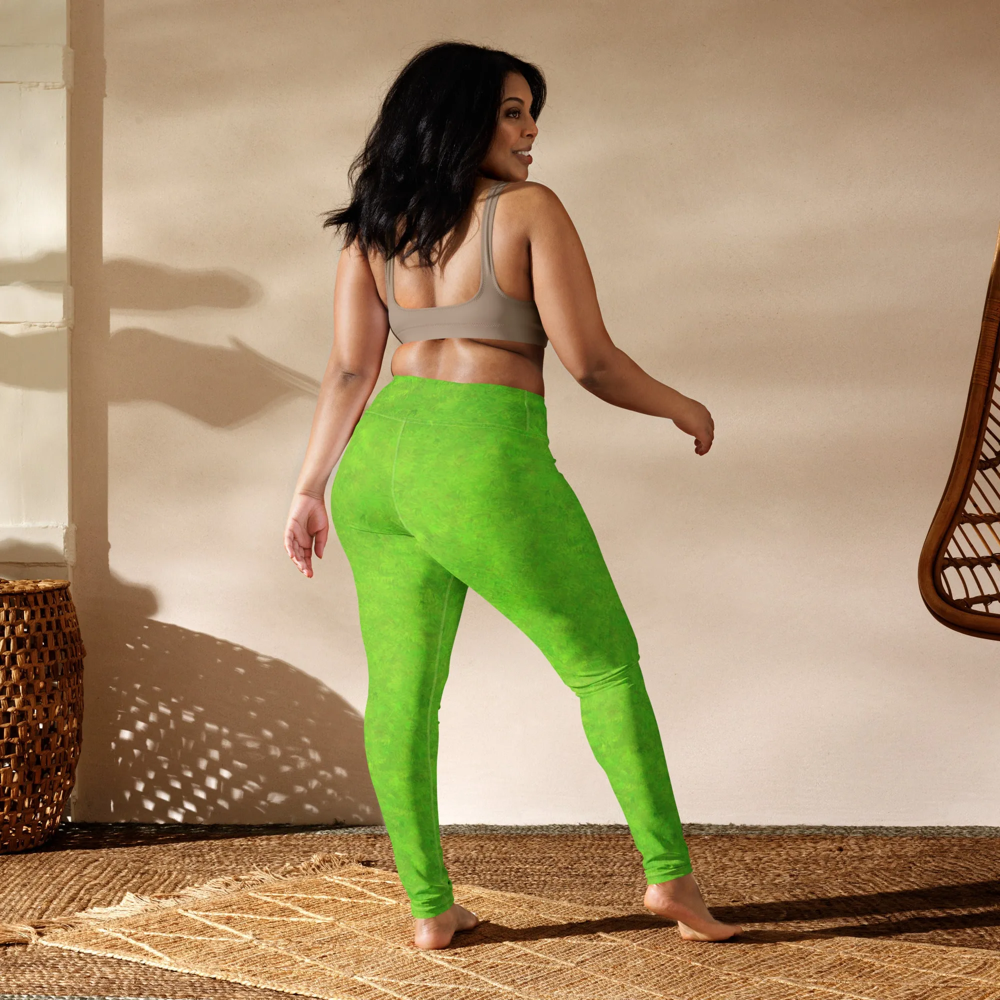 Green Fur Print Yoga Leggings