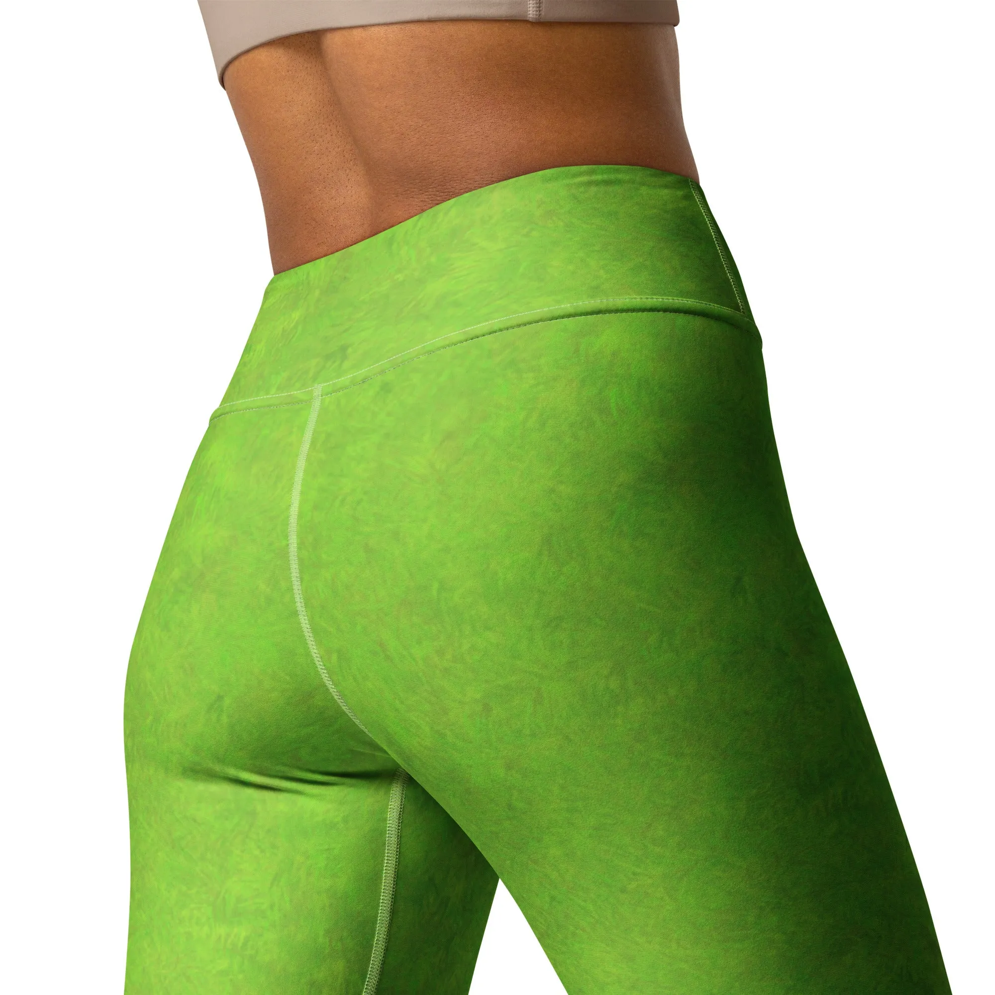 Green Fur Print Yoga Leggings