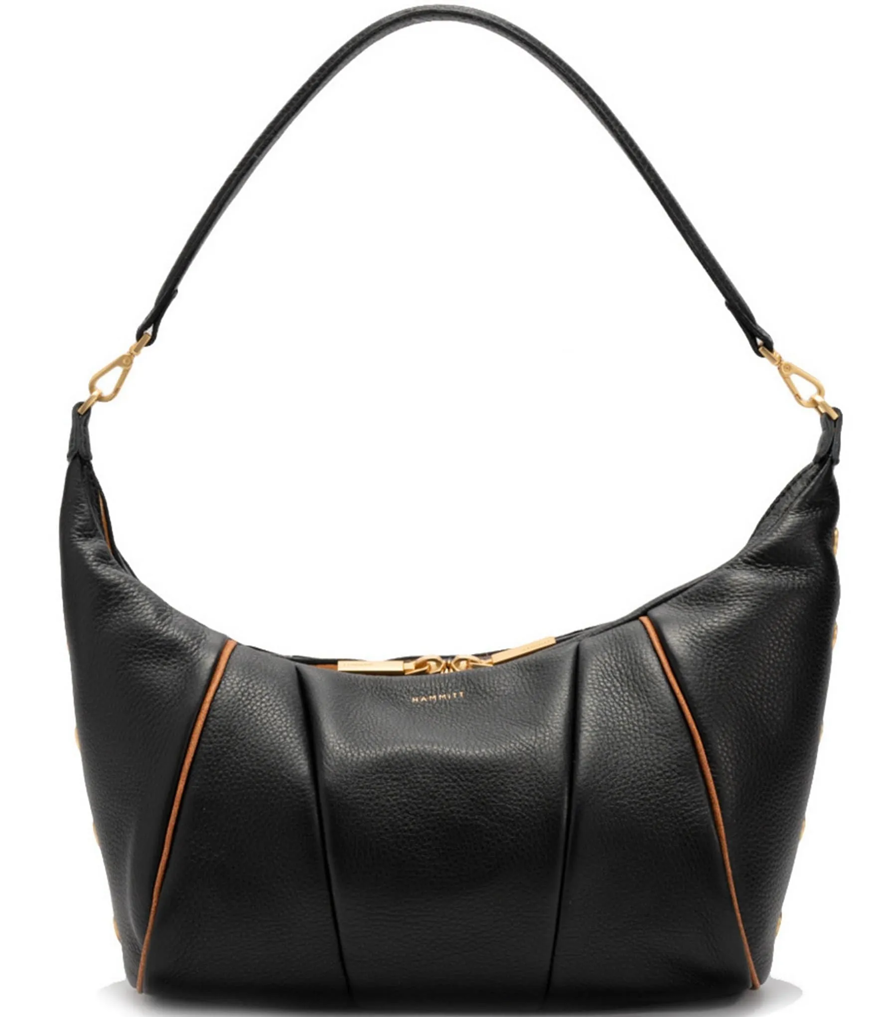 Hammitt Brown Trim Morgan Leather Gold Studded Shoulder Hobo Bag