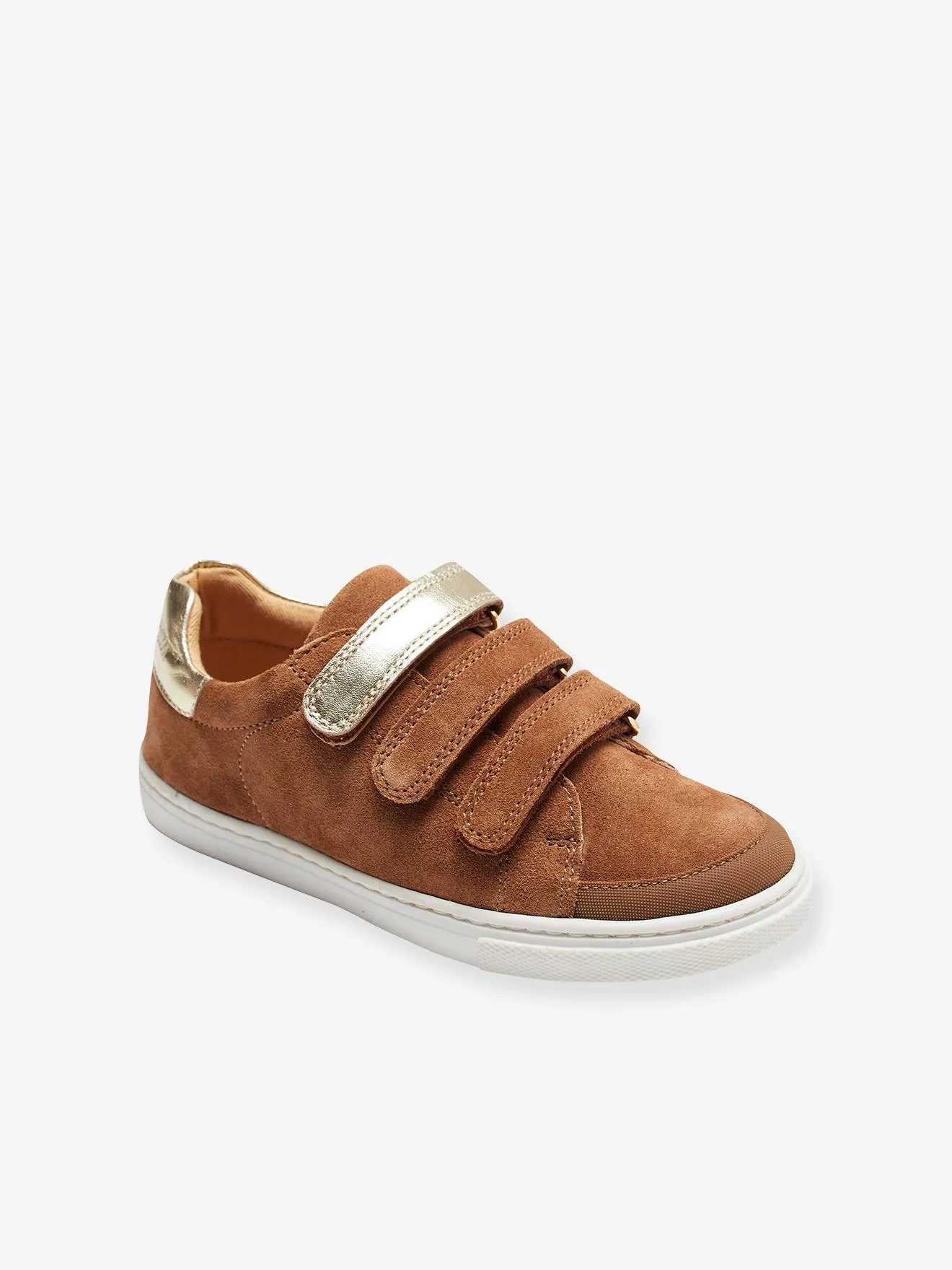 Hook-and-Loop Trainers in Leather for Girls - brown