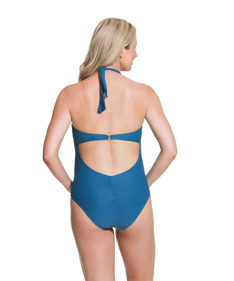 Iced Tea Halter Maternity Swimsuit -Teal