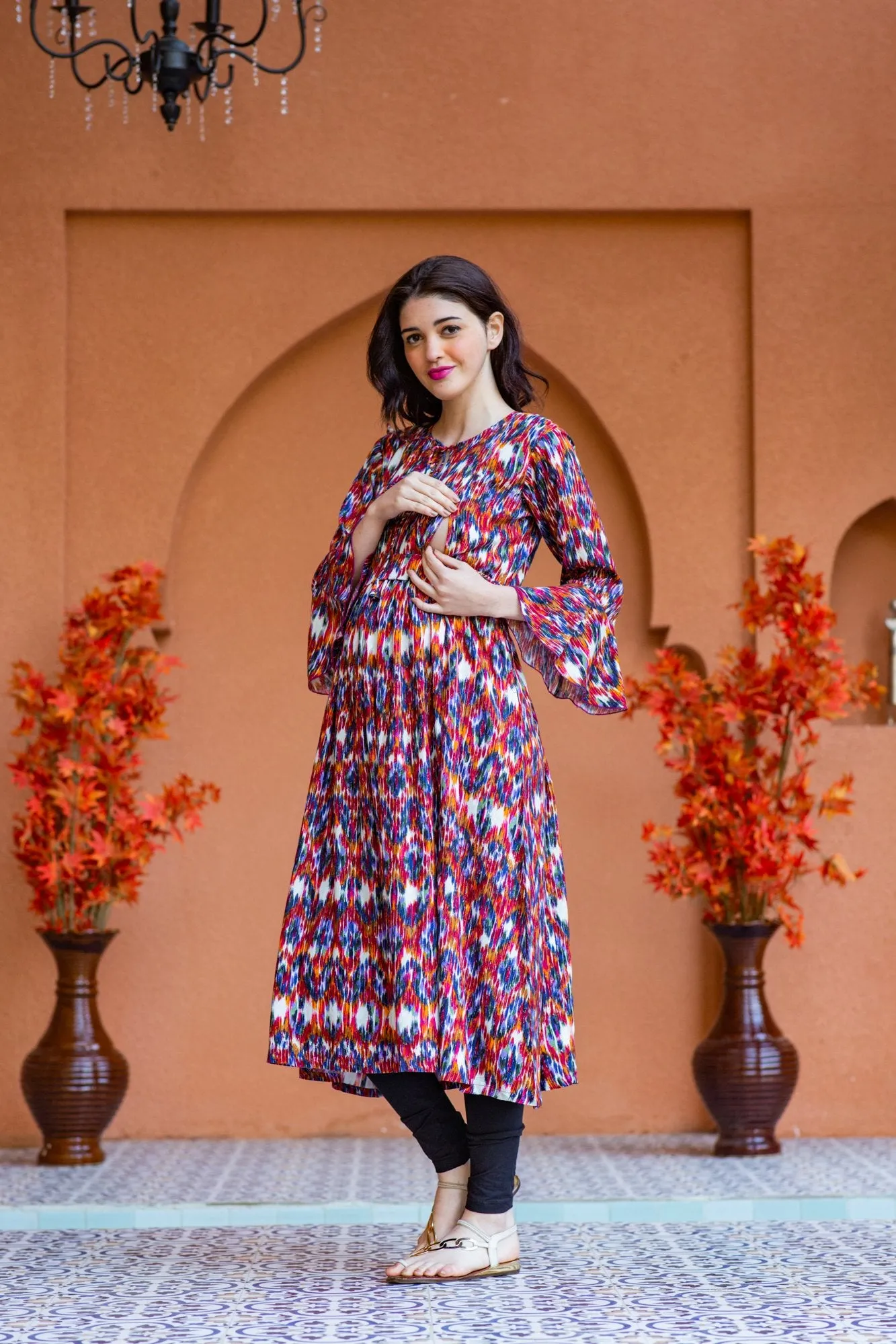 Ikat Mesh Maternity & Nursing Dress