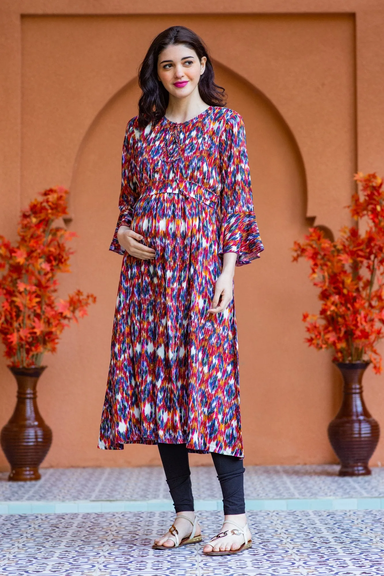 Ikat Mesh Maternity & Nursing Dress