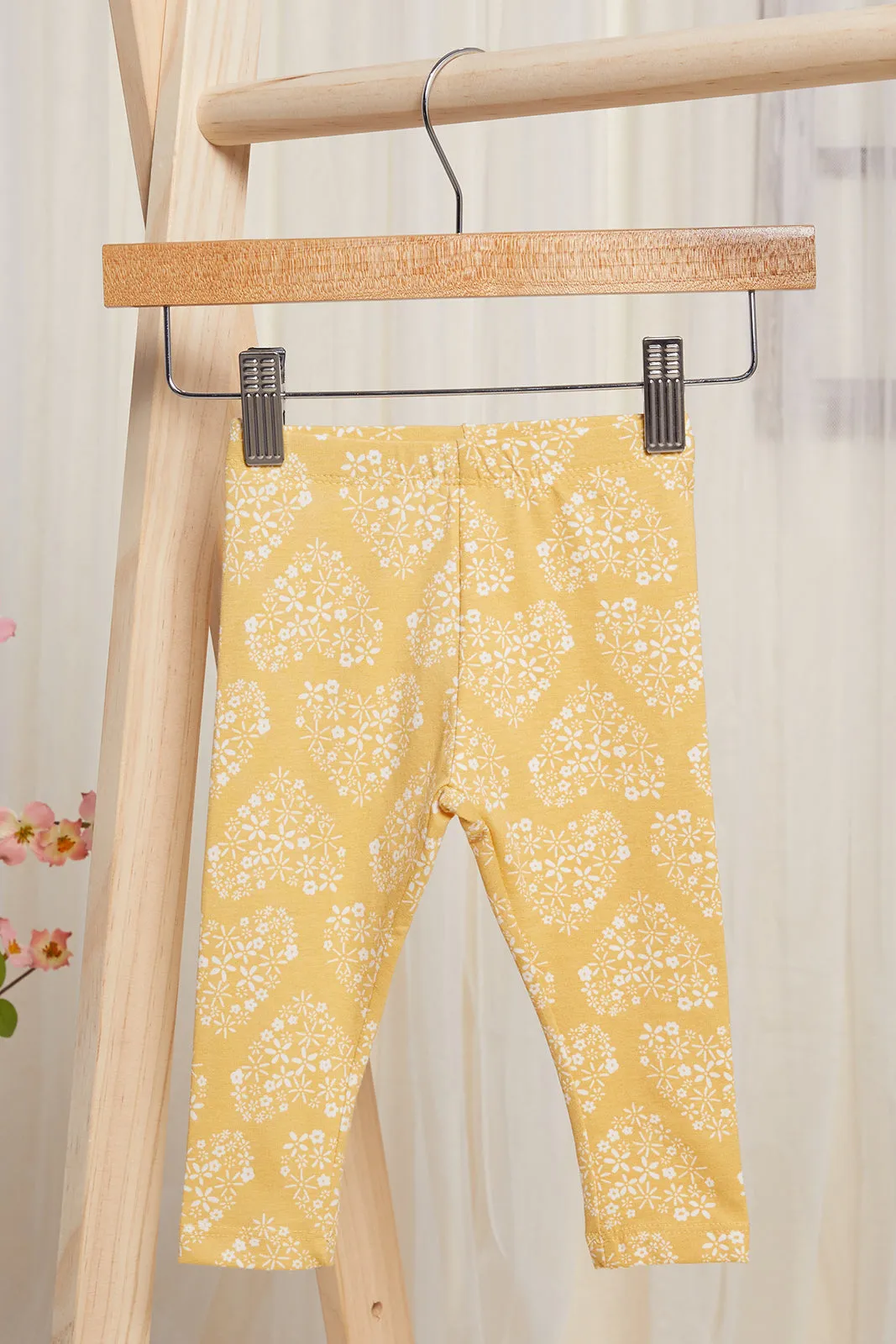 Infant Girls Mustard Printed Leggings