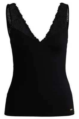 Jersey pyjama vest with stretch-lace trims