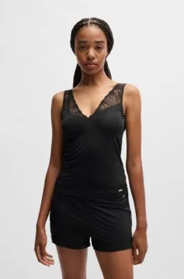 Jersey pyjama vest with stretch-lace trims