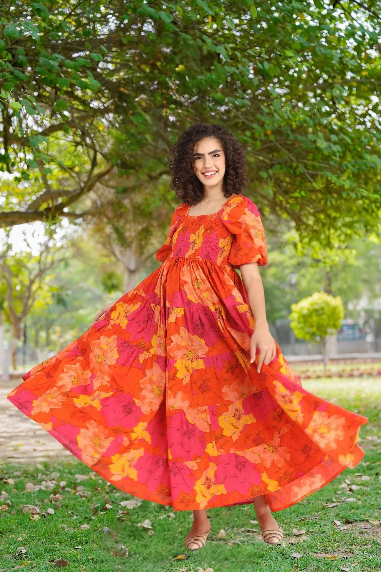 Jolly Orange Maternity Dress (100% Cotton)