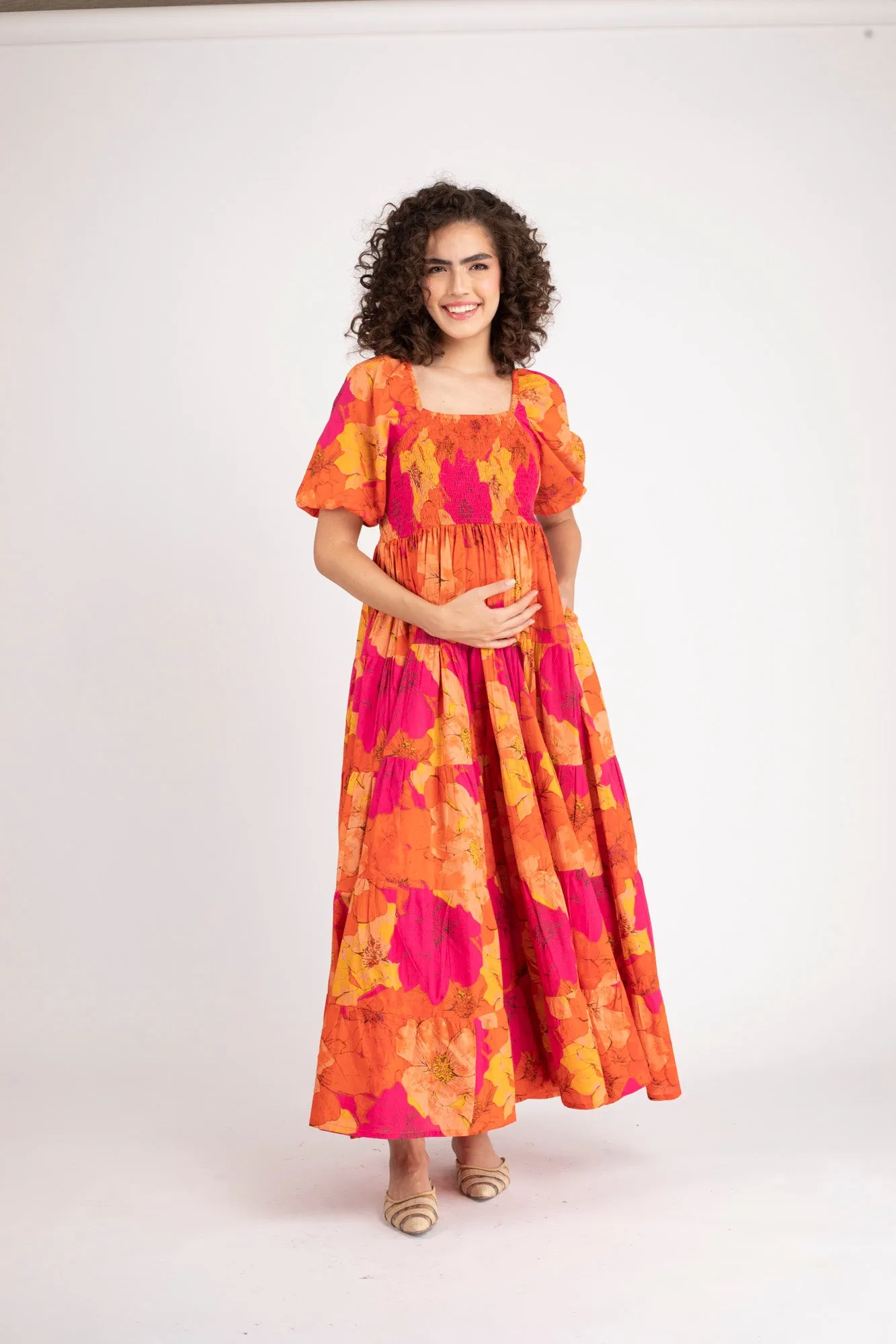 Jolly Orange Maternity Dress (100% Cotton)