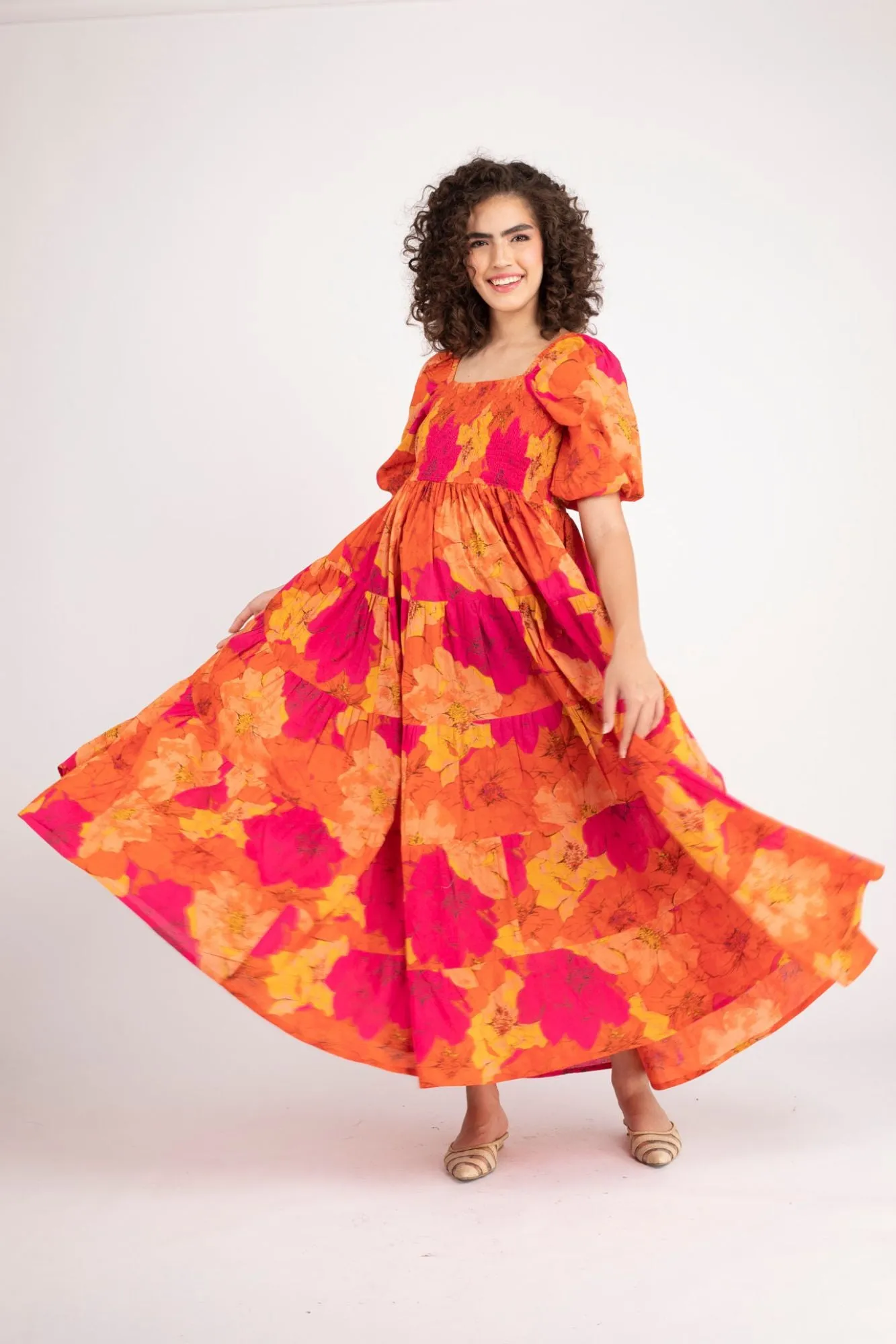 Jolly Orange Maternity Dress (100% Cotton)