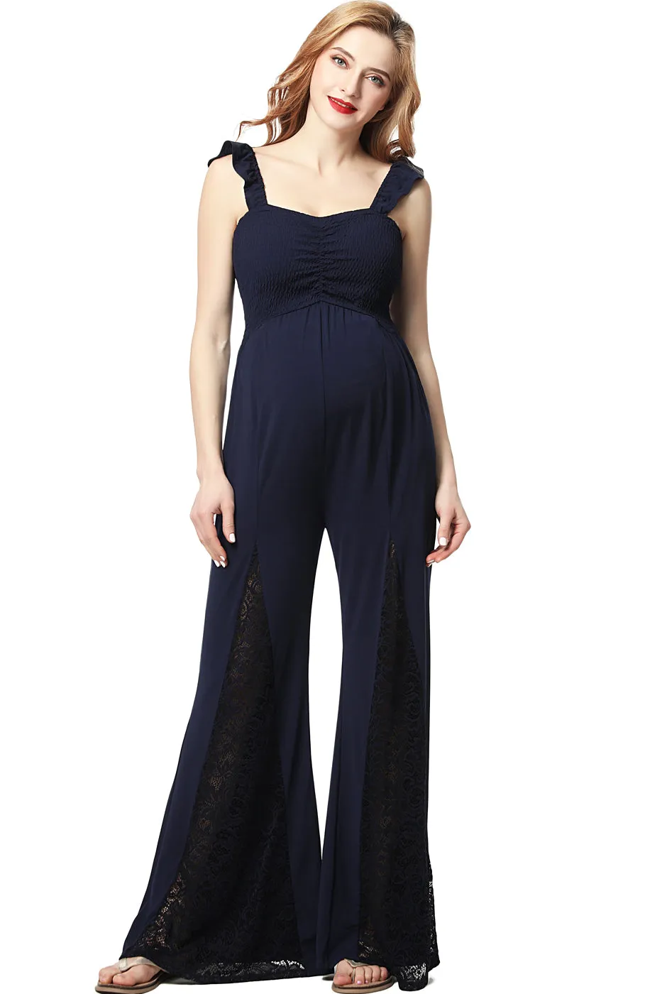 Kimi + Kai Maternity Mel Lace Accent Jumpsuit