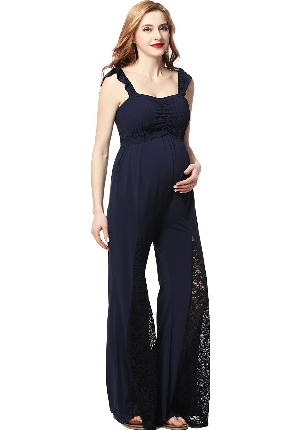 Kimi + Kai Maternity Mel Lace Accent Jumpsuit