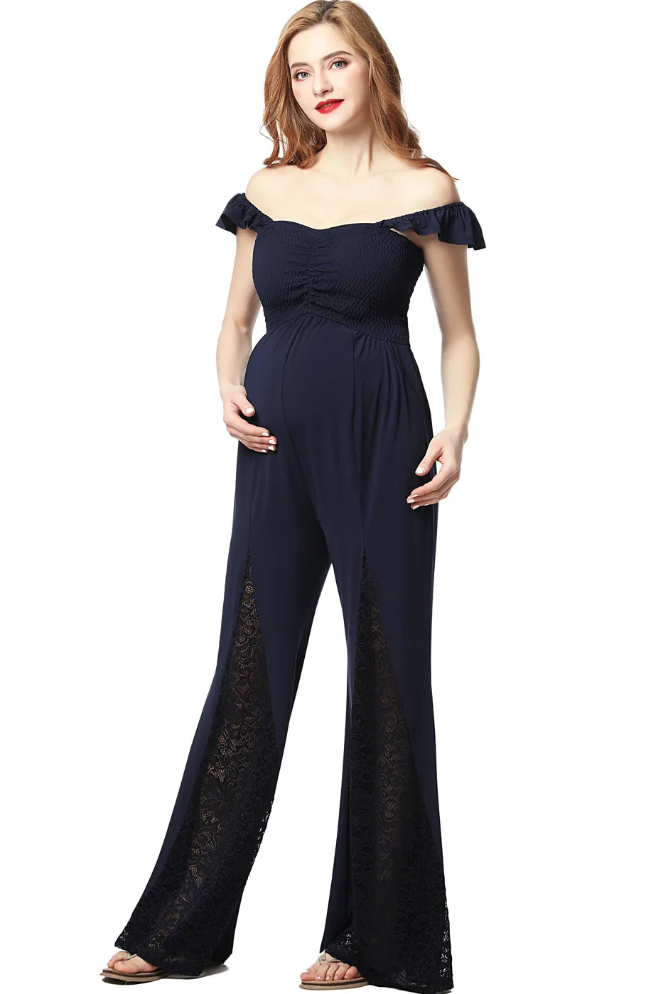 Kimi + Kai Maternity Mel Lace Accent Jumpsuit