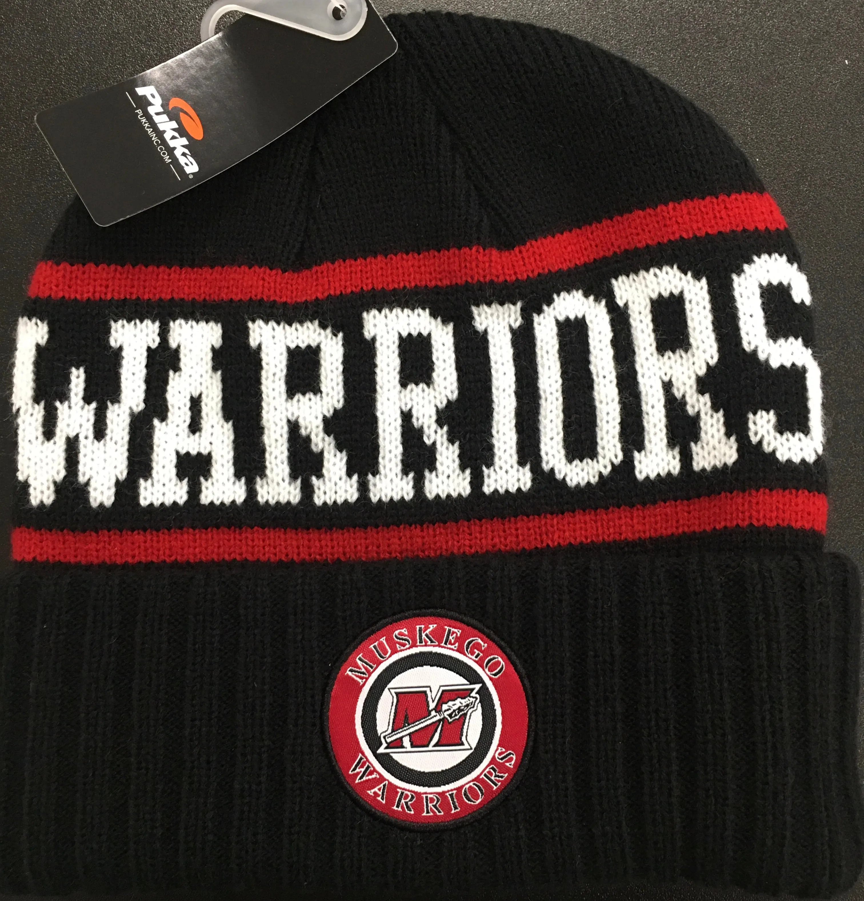 Knit Black Warrior Patch Hat by Pukka