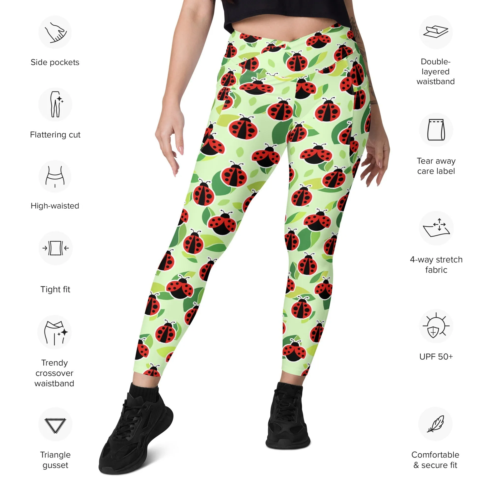 Ladybugs Crossover Leggings With Pockets