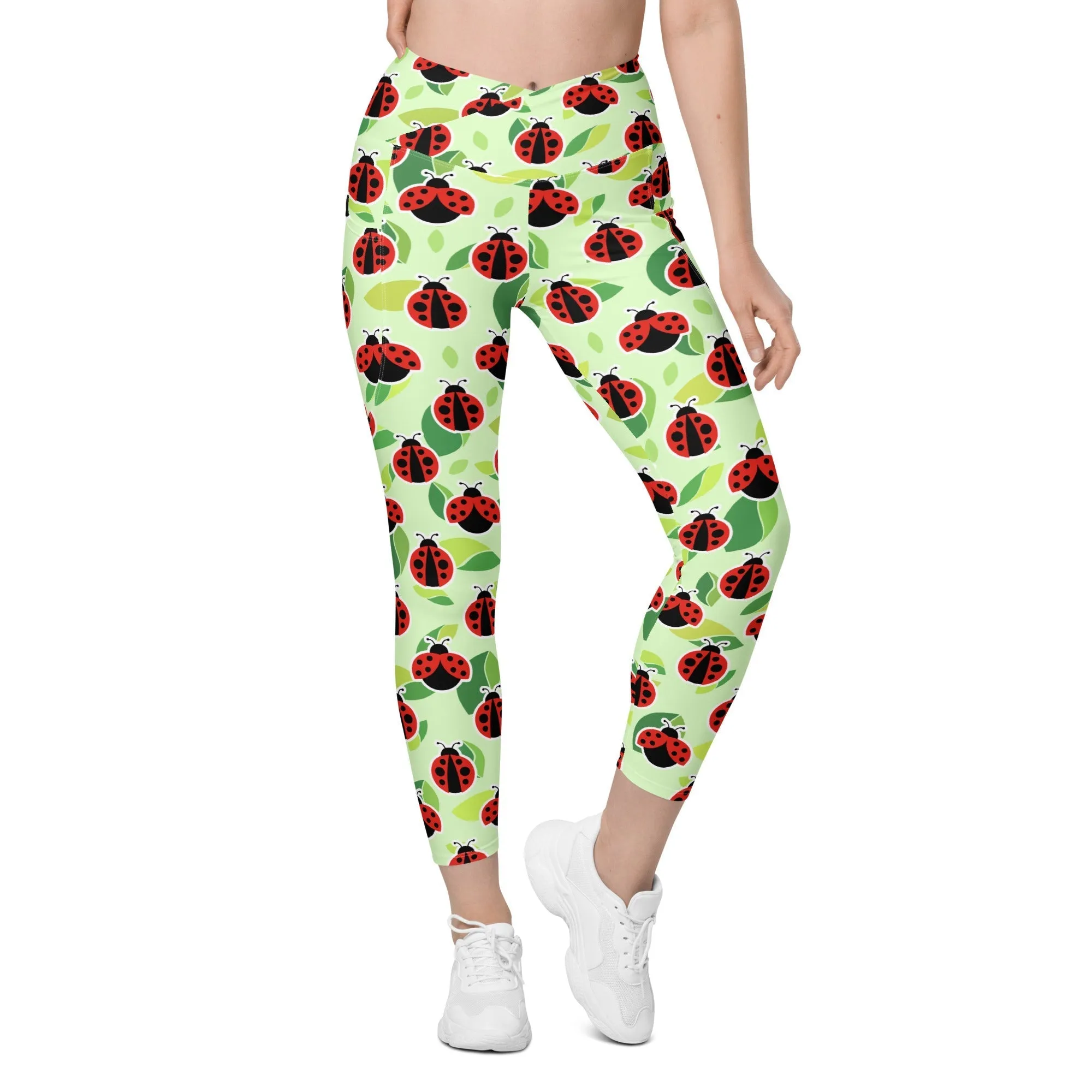 Ladybugs Crossover Leggings With Pockets