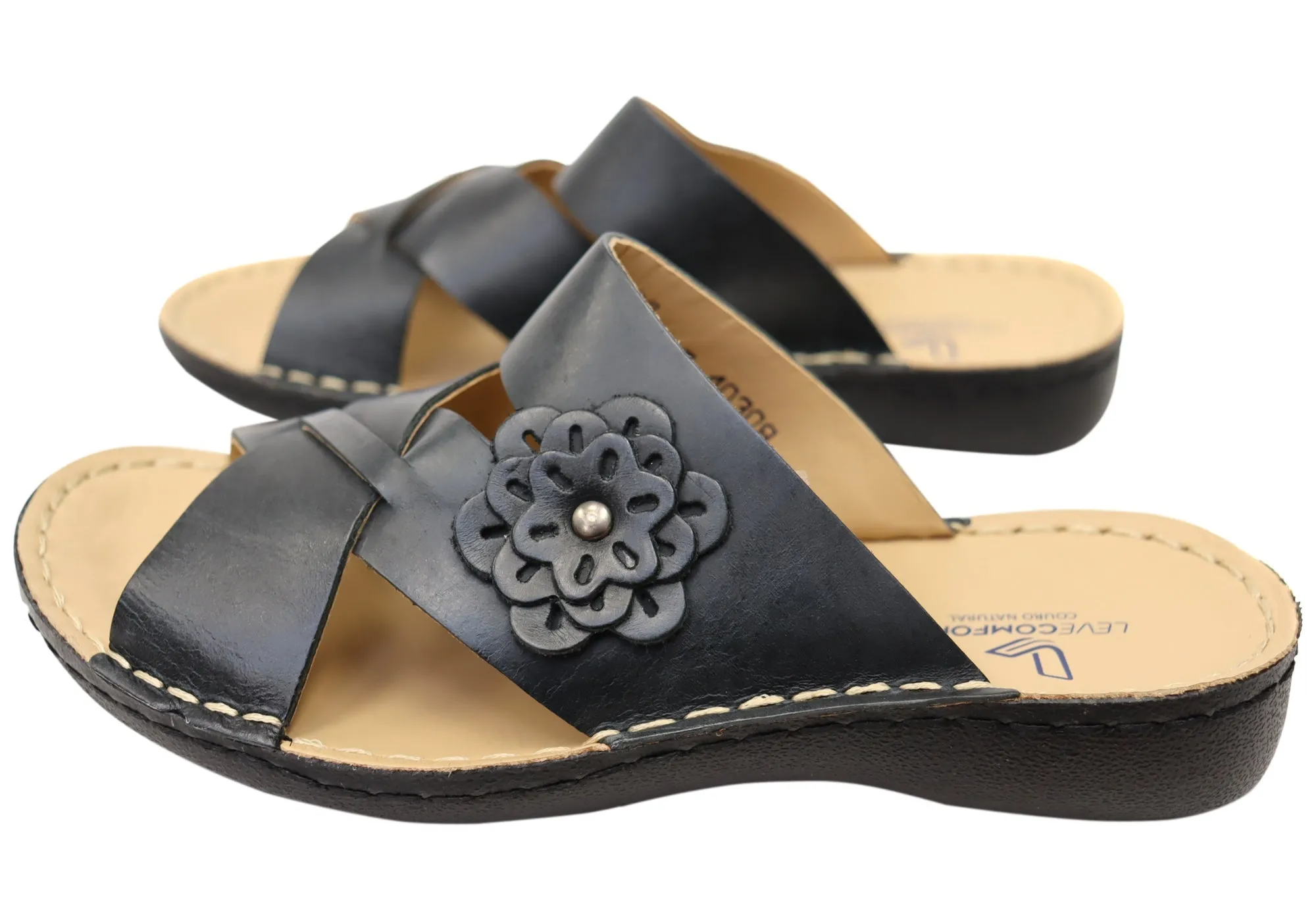 Levecomfort Debra Womens Brazilian Comfortable Leather Slides Sandals