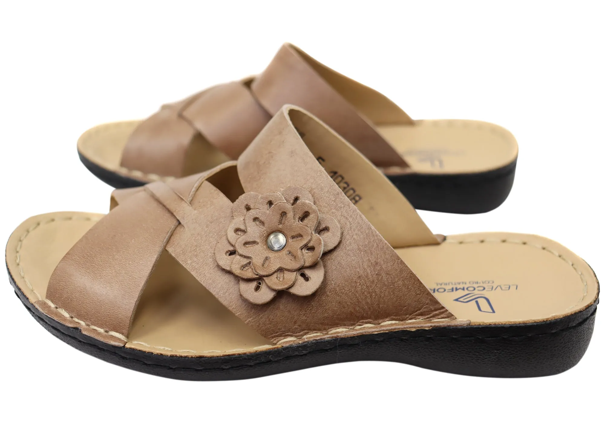 Levecomfort Debra Womens Brazilian Comfortable Leather Slides Sandals