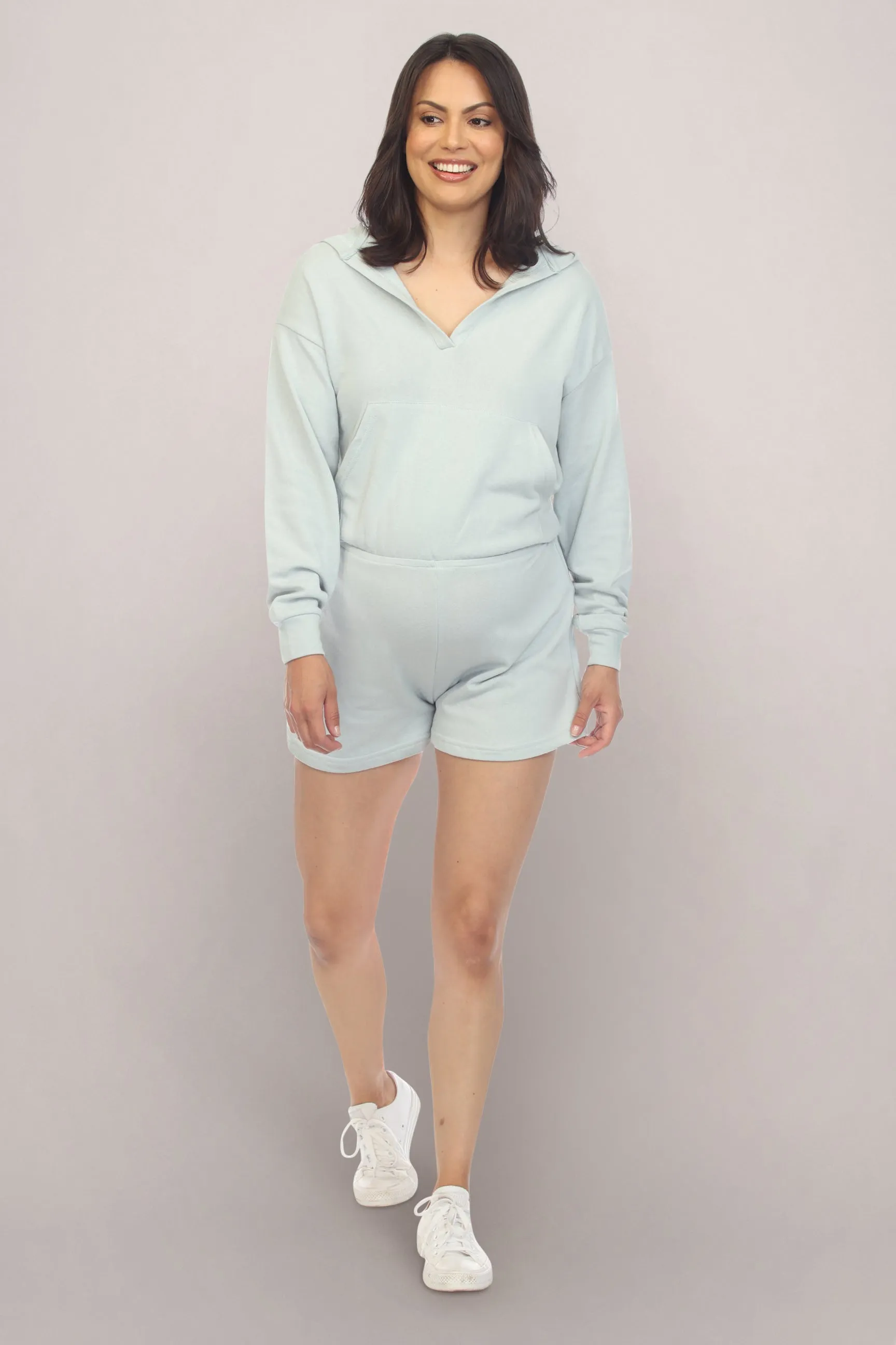 Light Blue Hooded Maternity Romper