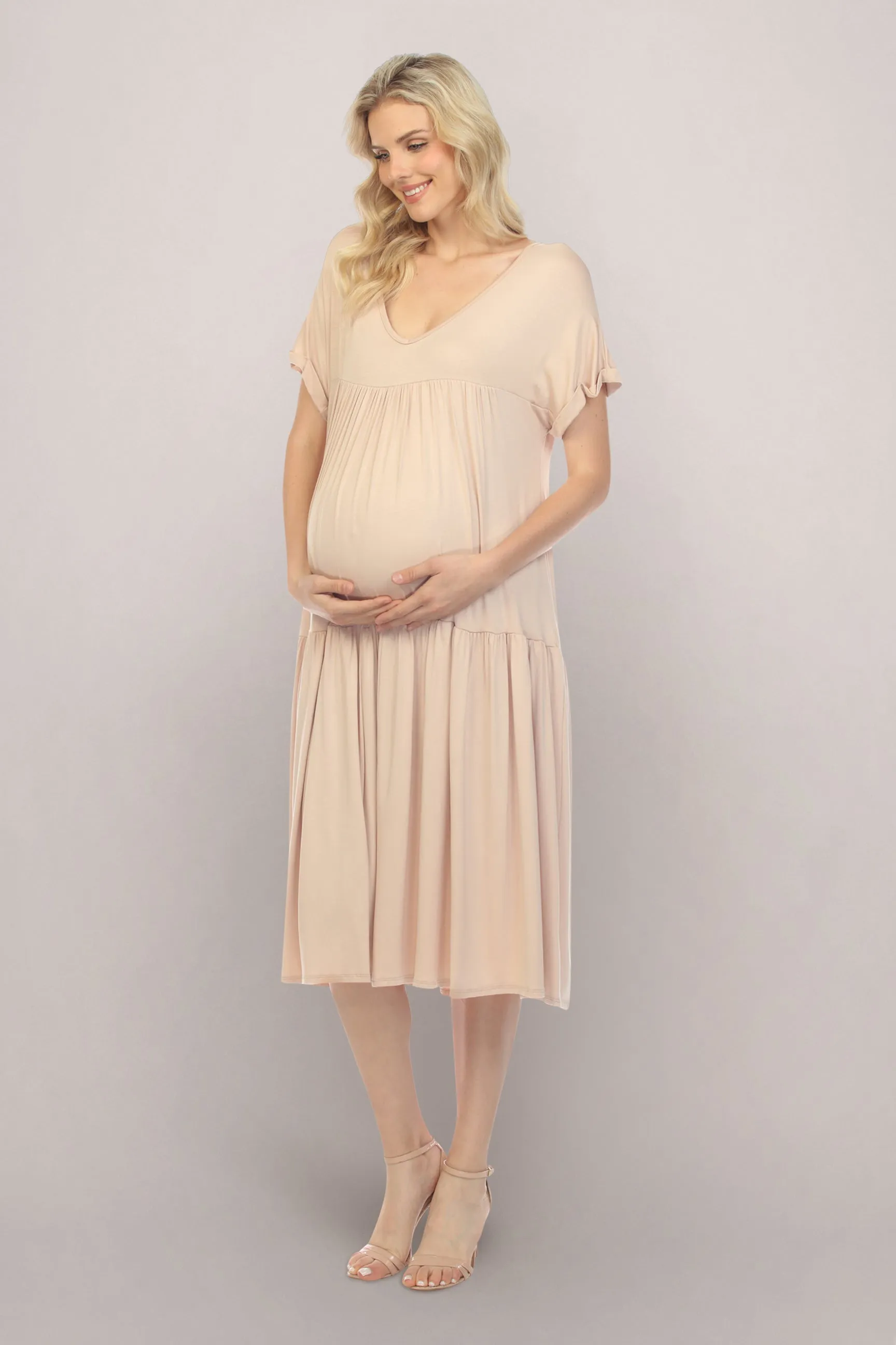 Light Mocha Brown Maternity Midi Beach Dress