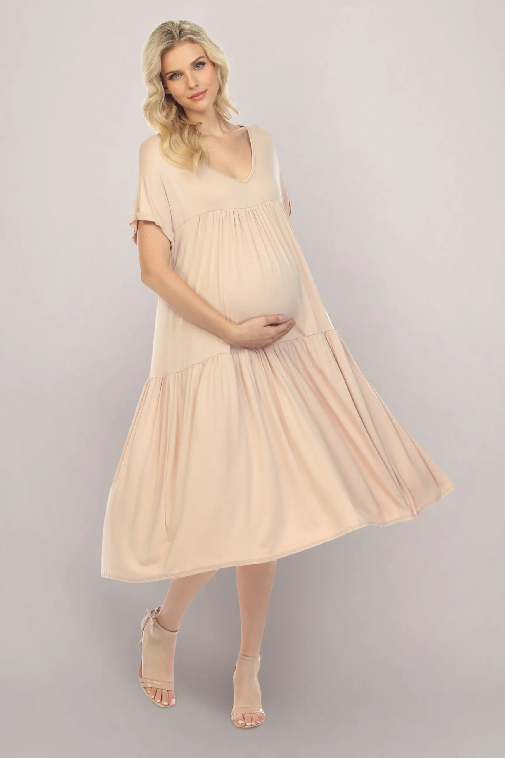 Light Mocha Brown Maternity Midi Beach Dress