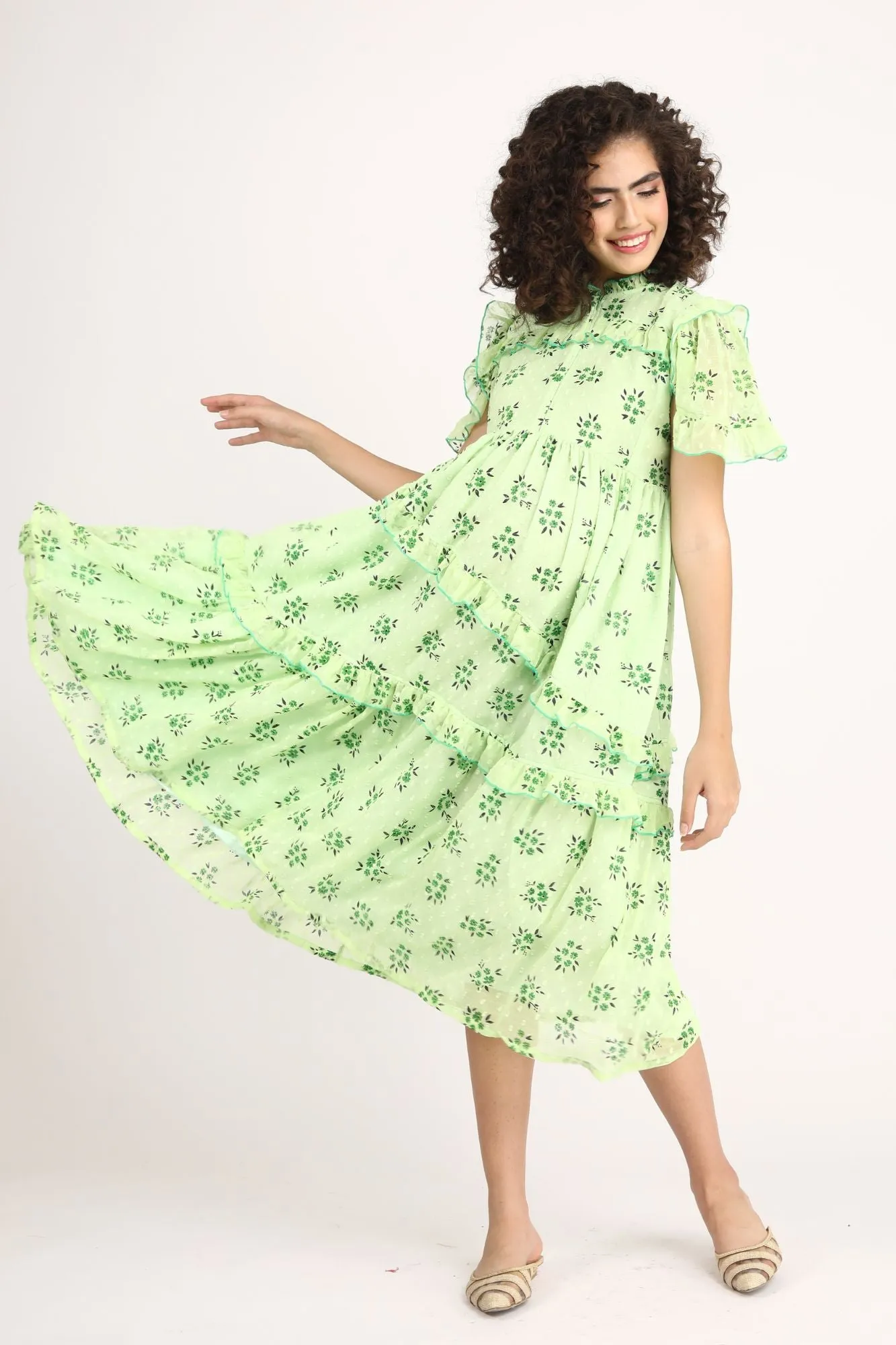 Lime Green Maternity & Nursing Frill Dress