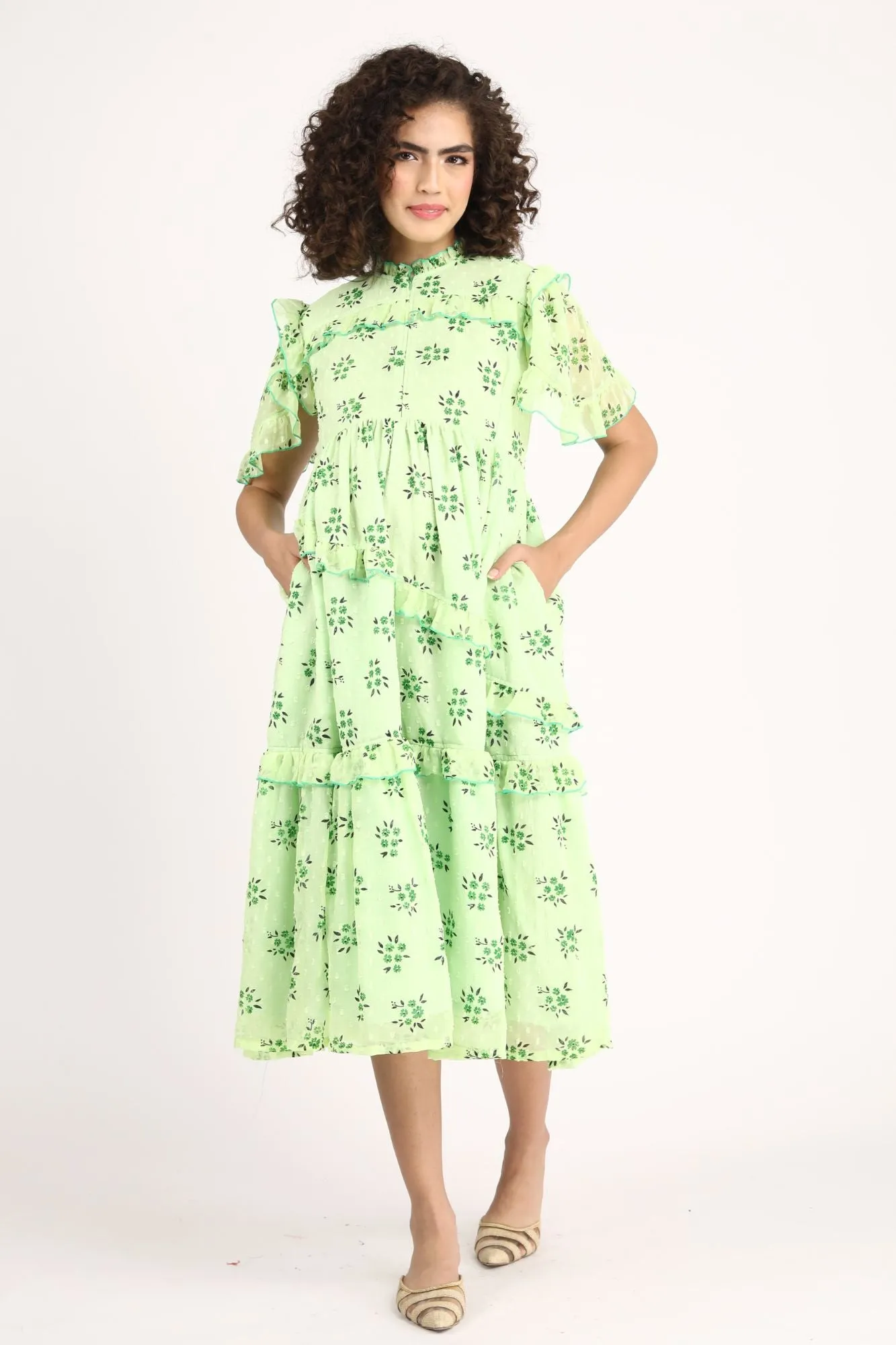 Lime Green Maternity & Nursing Frill Dress