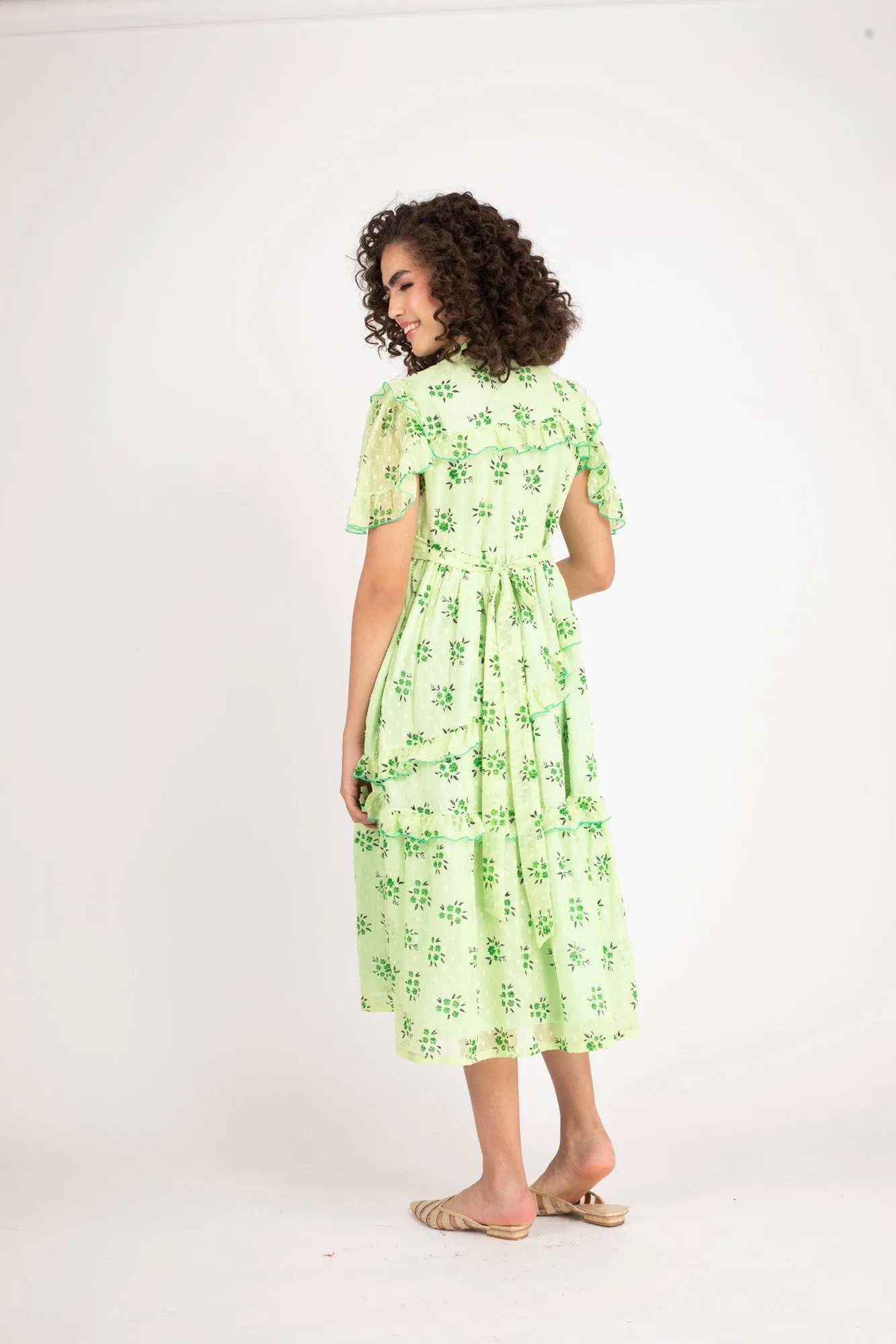 Lime Green Maternity & Nursing Frill Dress