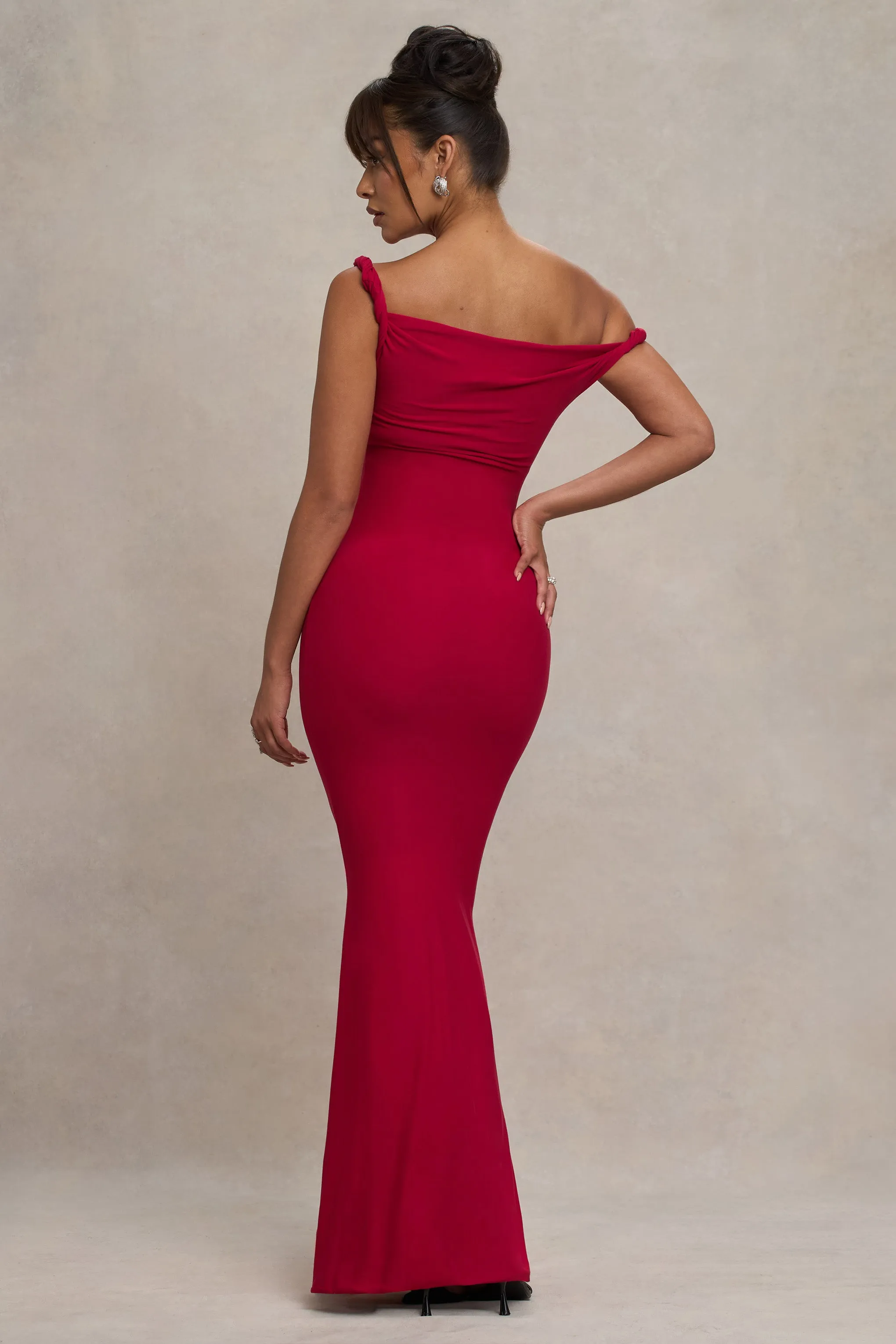 Lita | Red Twisted Asymmetric Maternity Maxi Dress