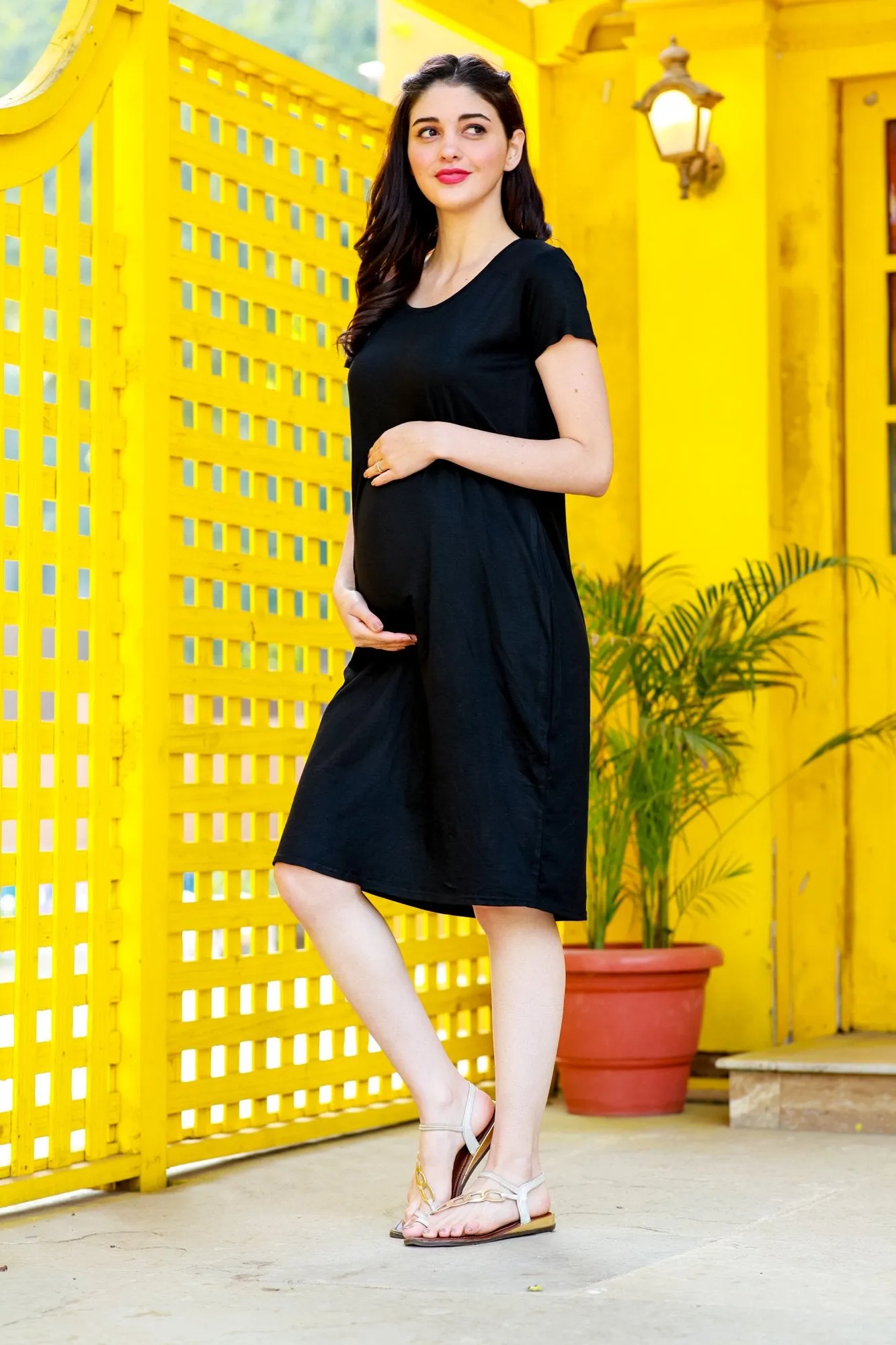 Little Black Stretchable Maternity Night Dress