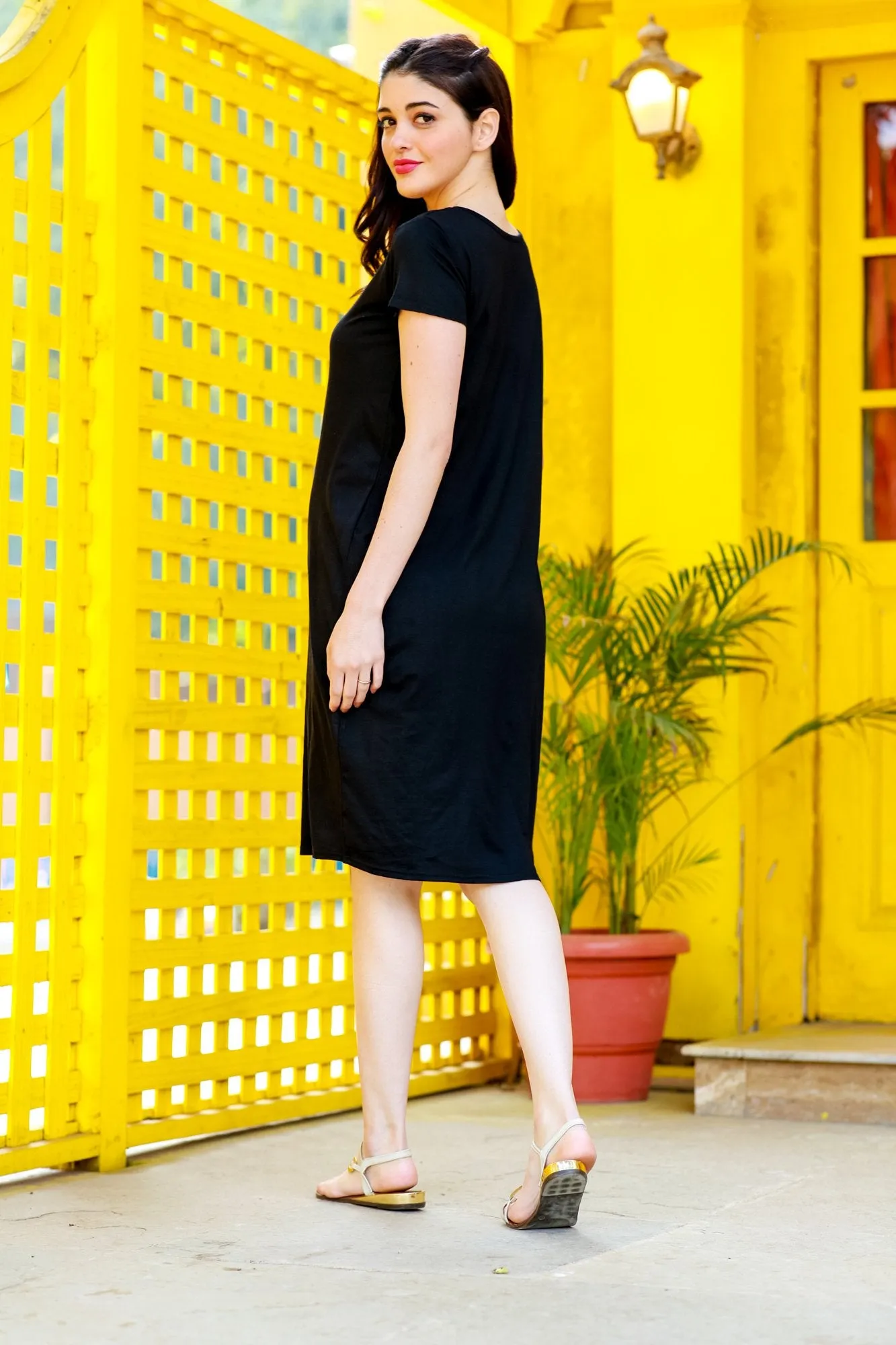 Little Black Stretchable Maternity Night Dress