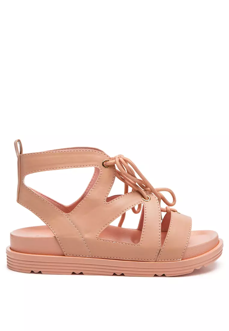 London Rag Tie-Up Flat Sandals in Pink