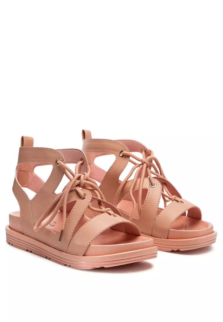 London Rag Tie-Up Flat Sandals in Pink