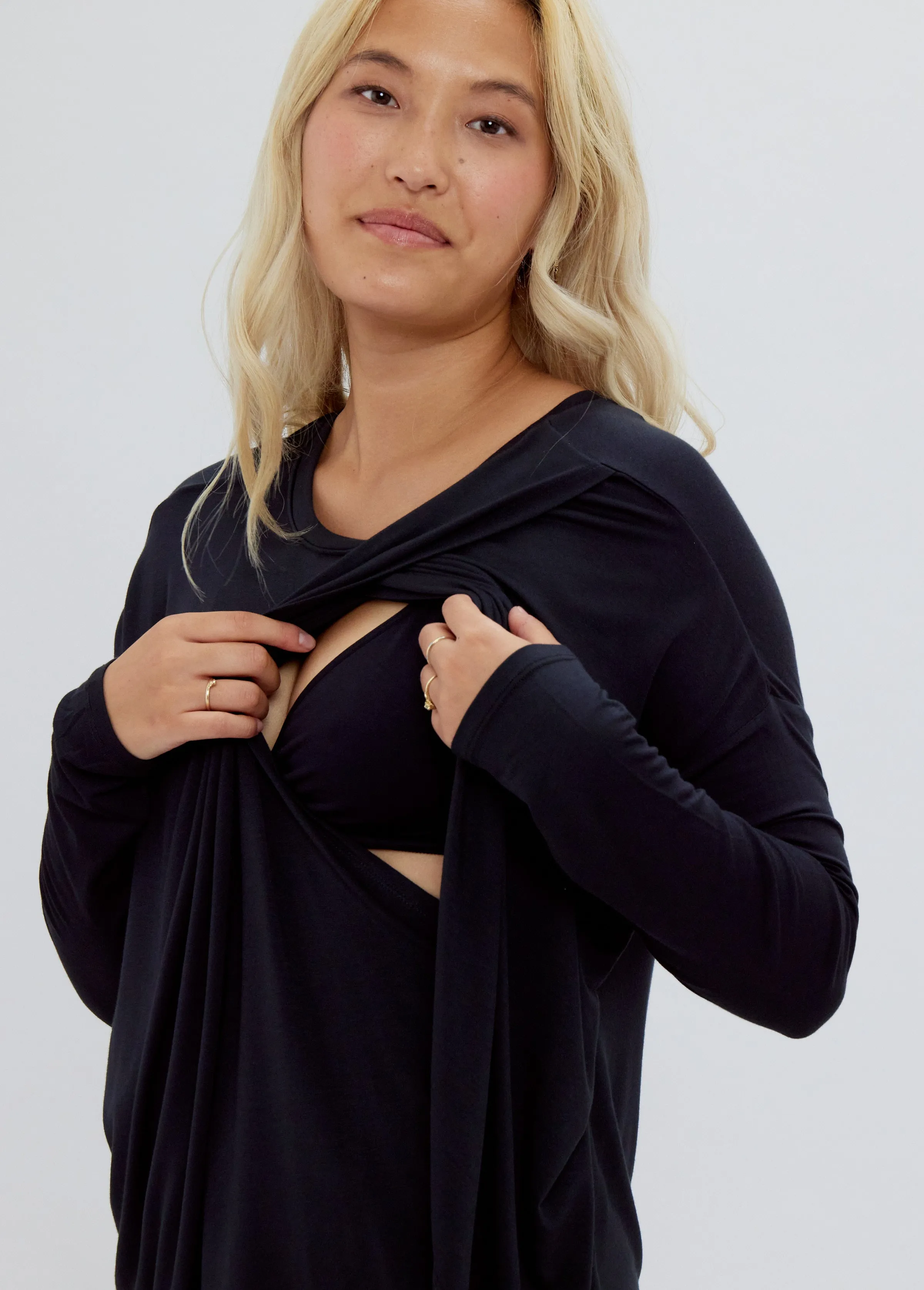 Long Sleeve Maternity + Nursing Top Black