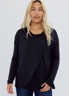 Long Sleeve Maternity + Nursing Top Black