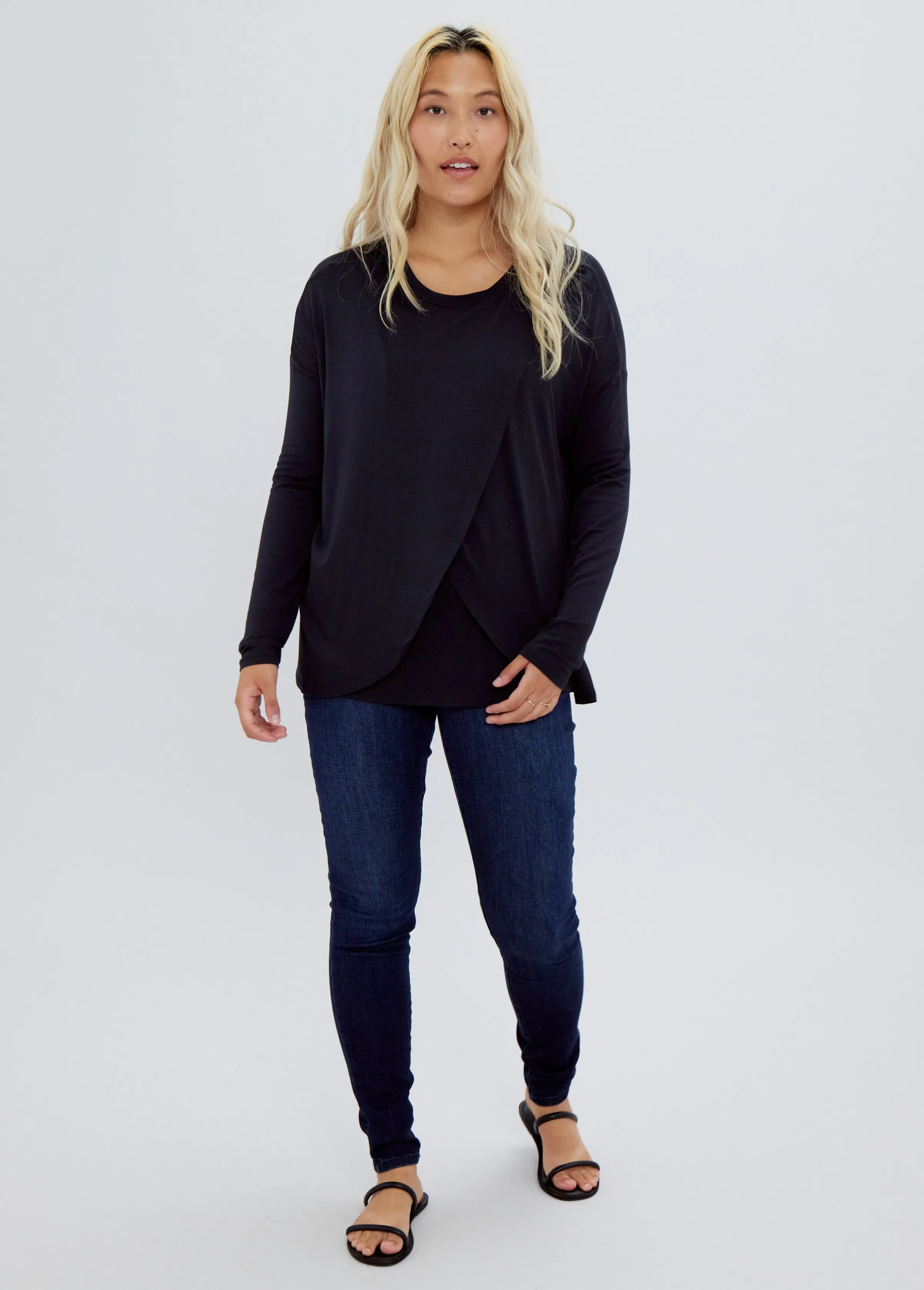 Long Sleeve Maternity + Nursing Top Black