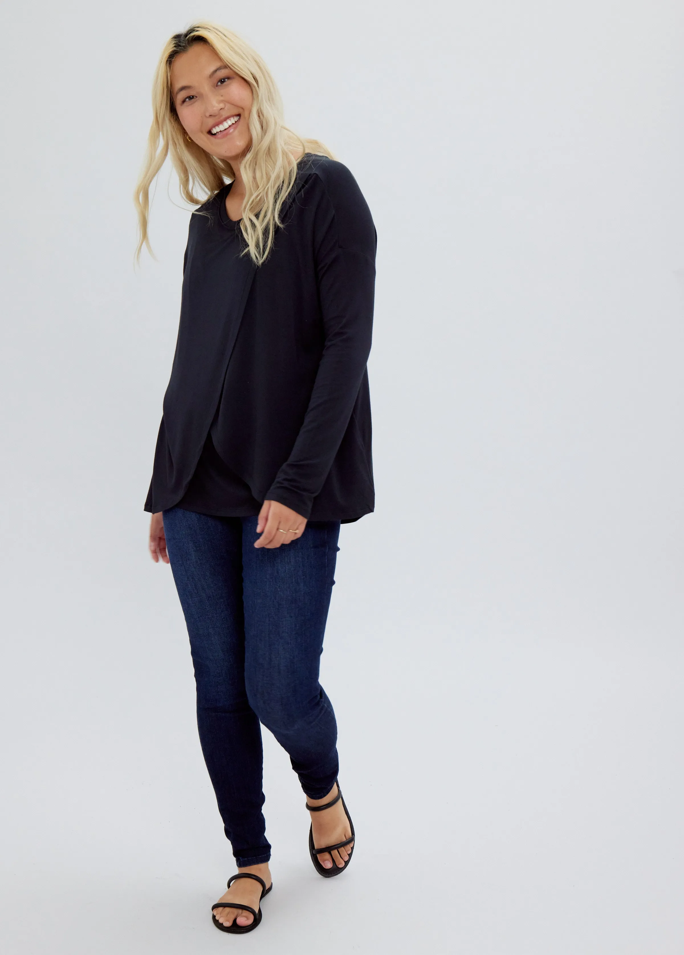 Long Sleeve Maternity + Nursing Top Black