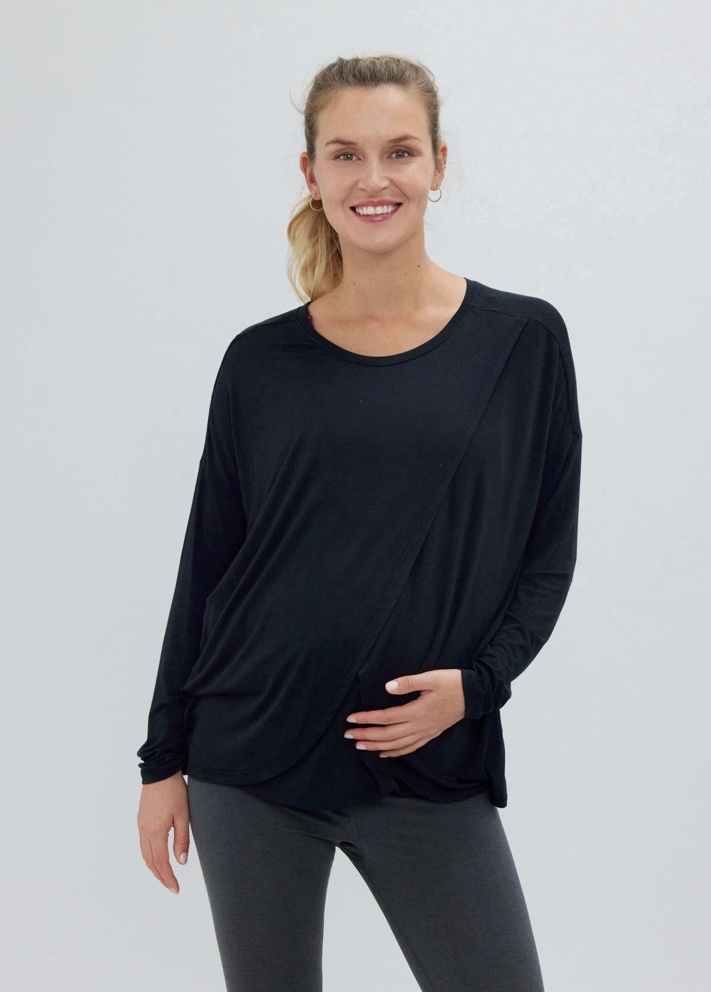 Long Sleeve Maternity + Nursing Top Black