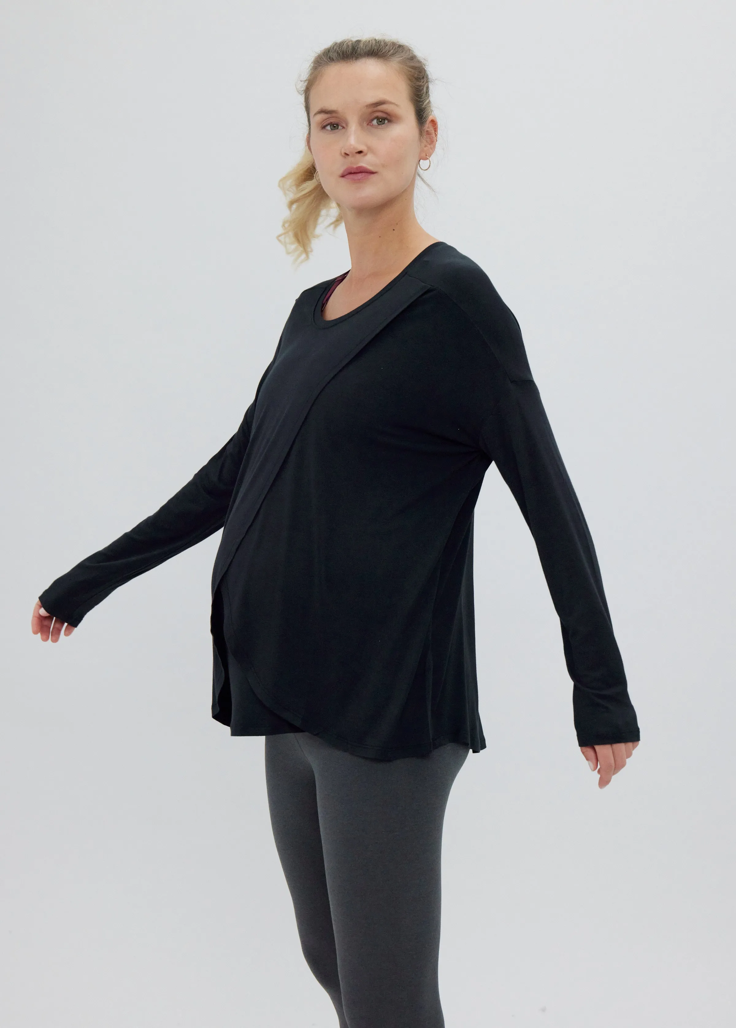 Long Sleeve Maternity + Nursing Top Black