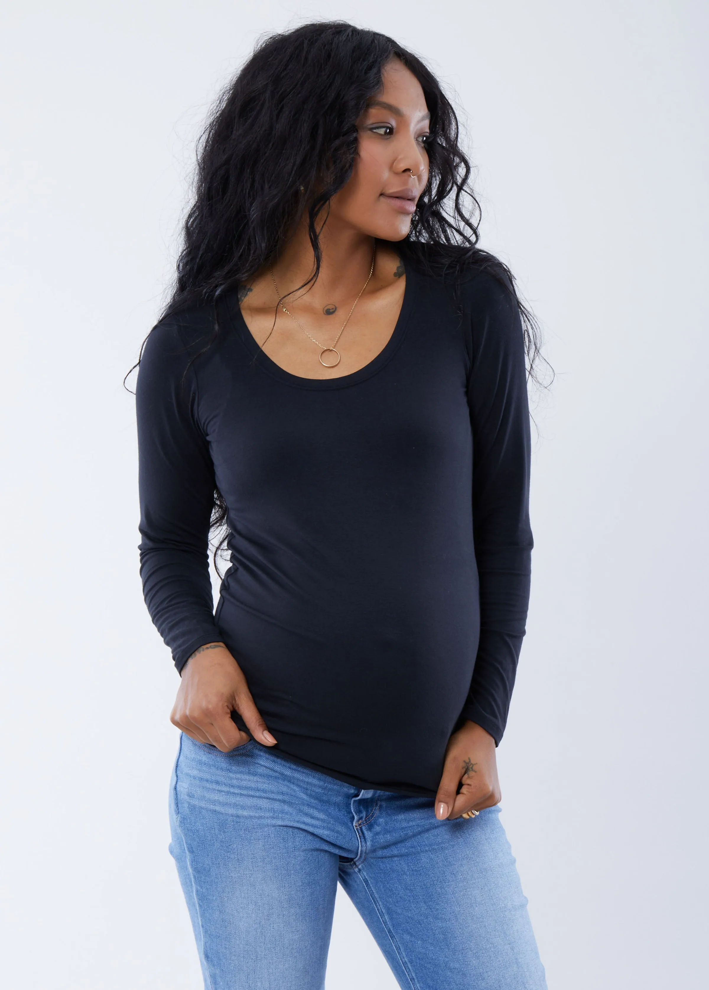 Long Sleeve Scoop Neck Maternity Tee